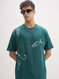 Highlander Men Teal Embroidered Round Neck T-Shirt - Teal - Image 1
