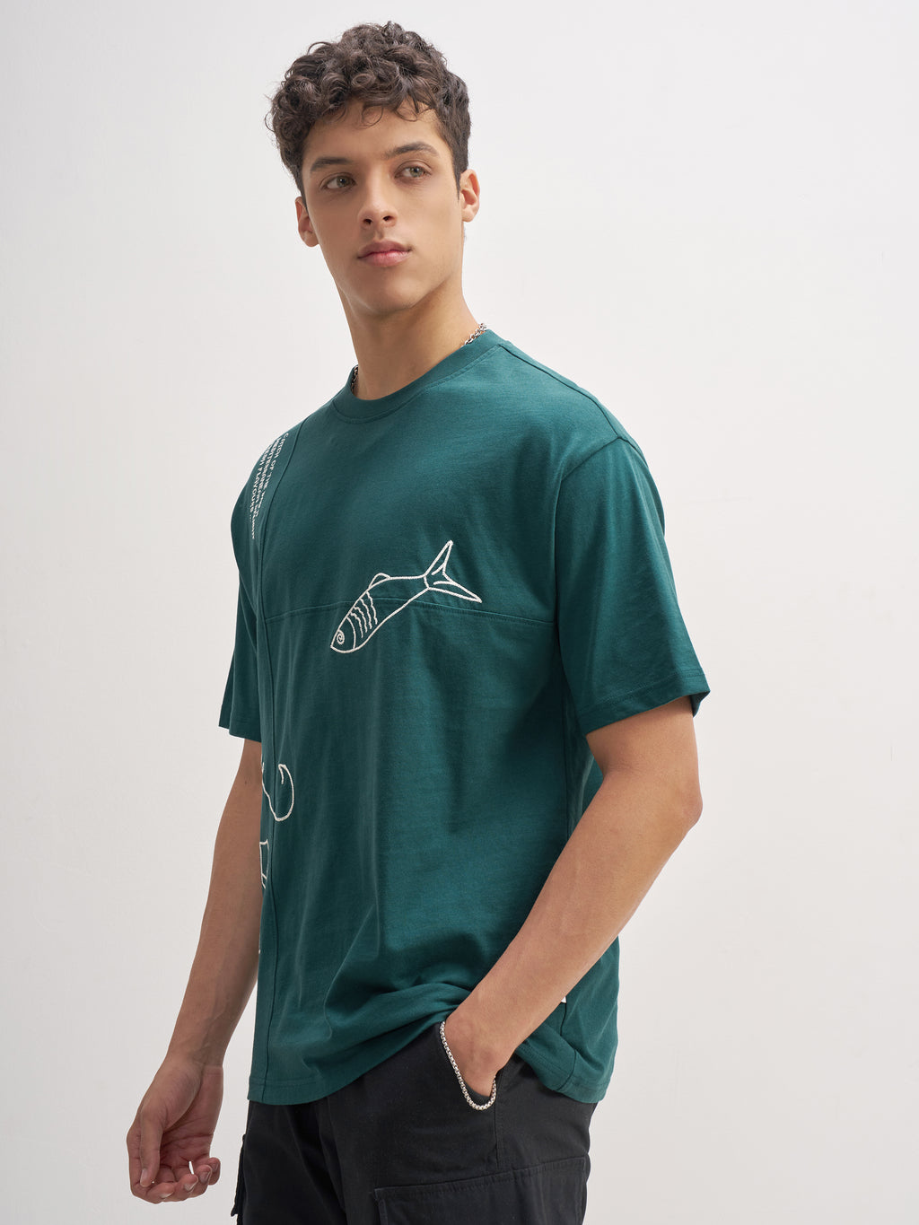 Highlander Men Teal Embroidered Round Neck T-Shirt - Teal - Image 4