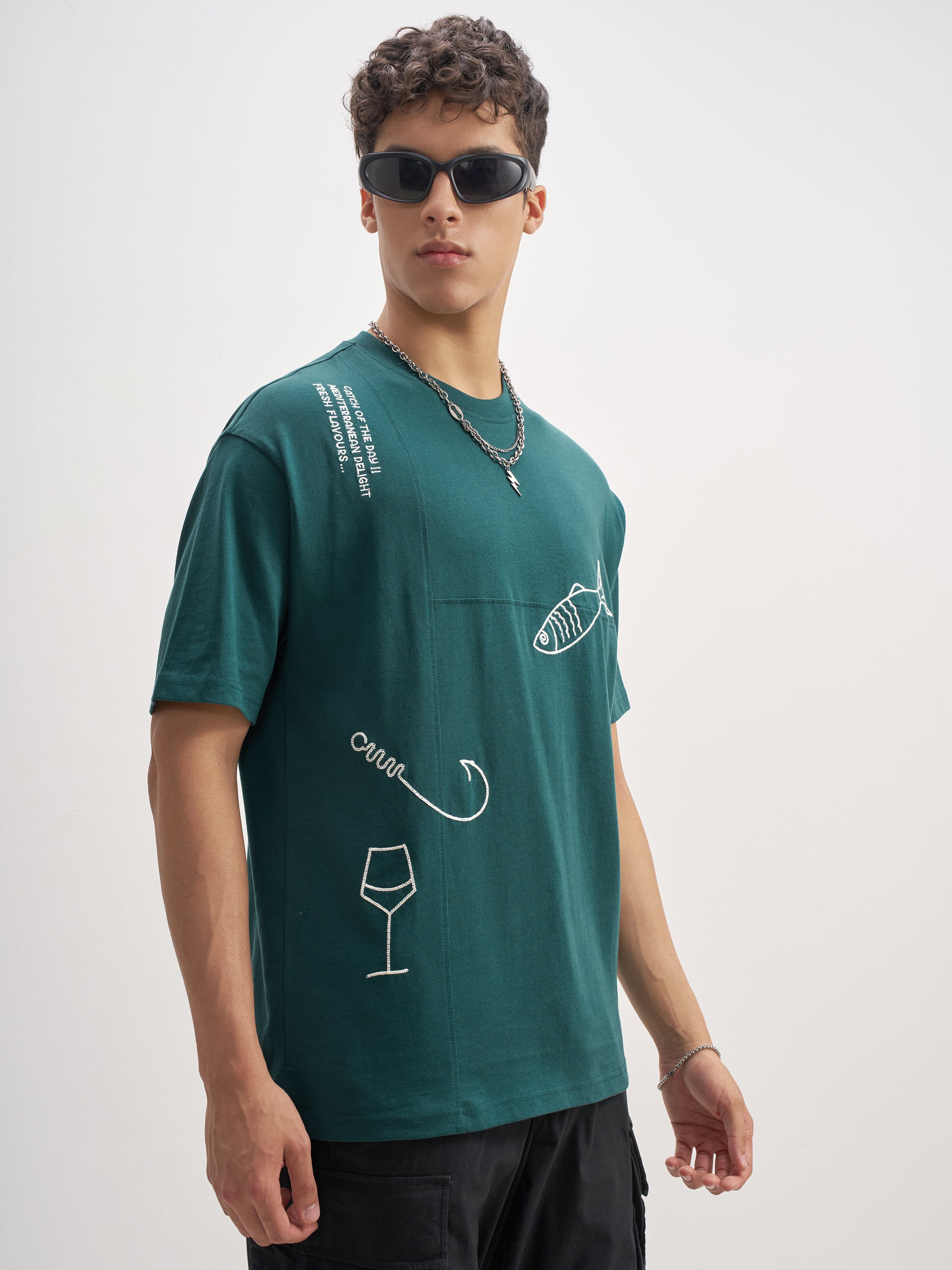 Highlander Men Teal Embroidered Round Neck T-Shirt - Teal - Image 6