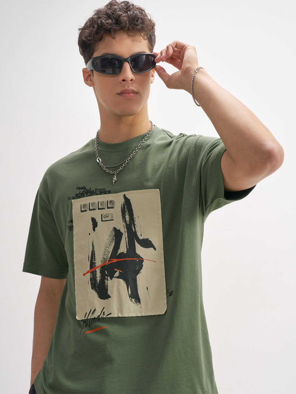 Highlander Men Olive Printed Round Neck T-Shirt - Olive - Image 1