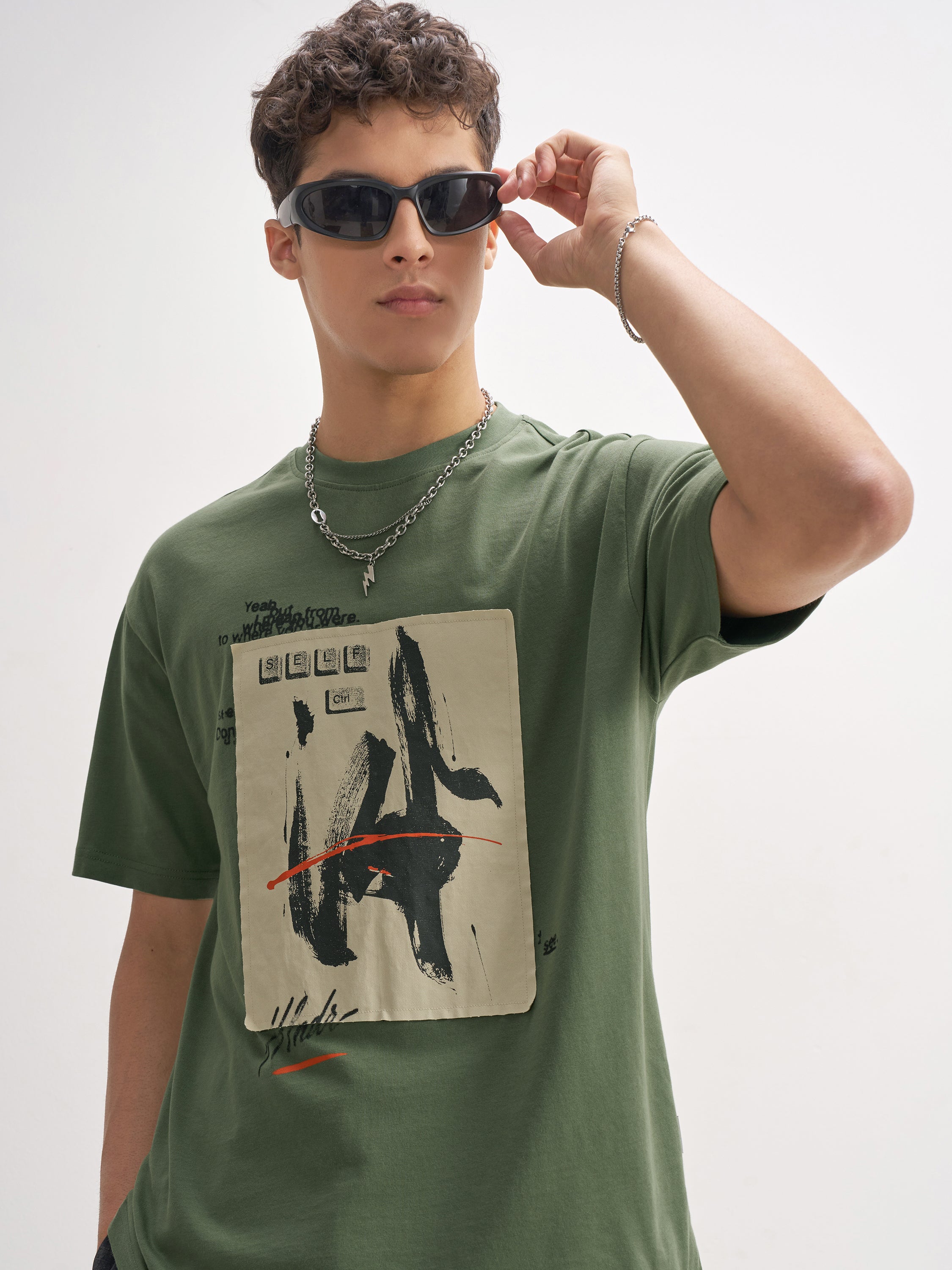 Highlander Men Olive Printed Round Neck T-Shirt - Olive - Image 1