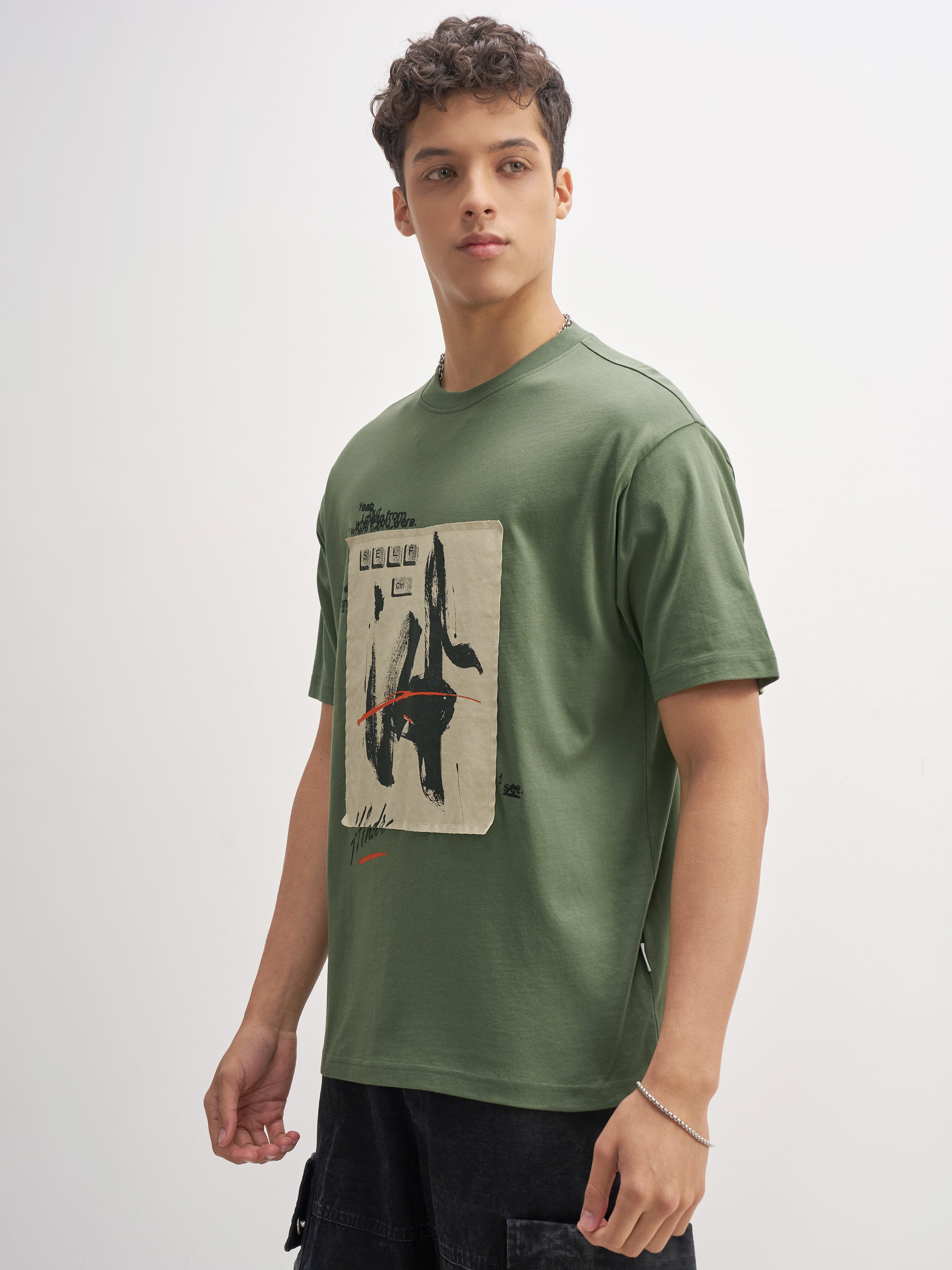 Highlander Men Olive Printed Round Neck T-Shirt - Olive - Image 4