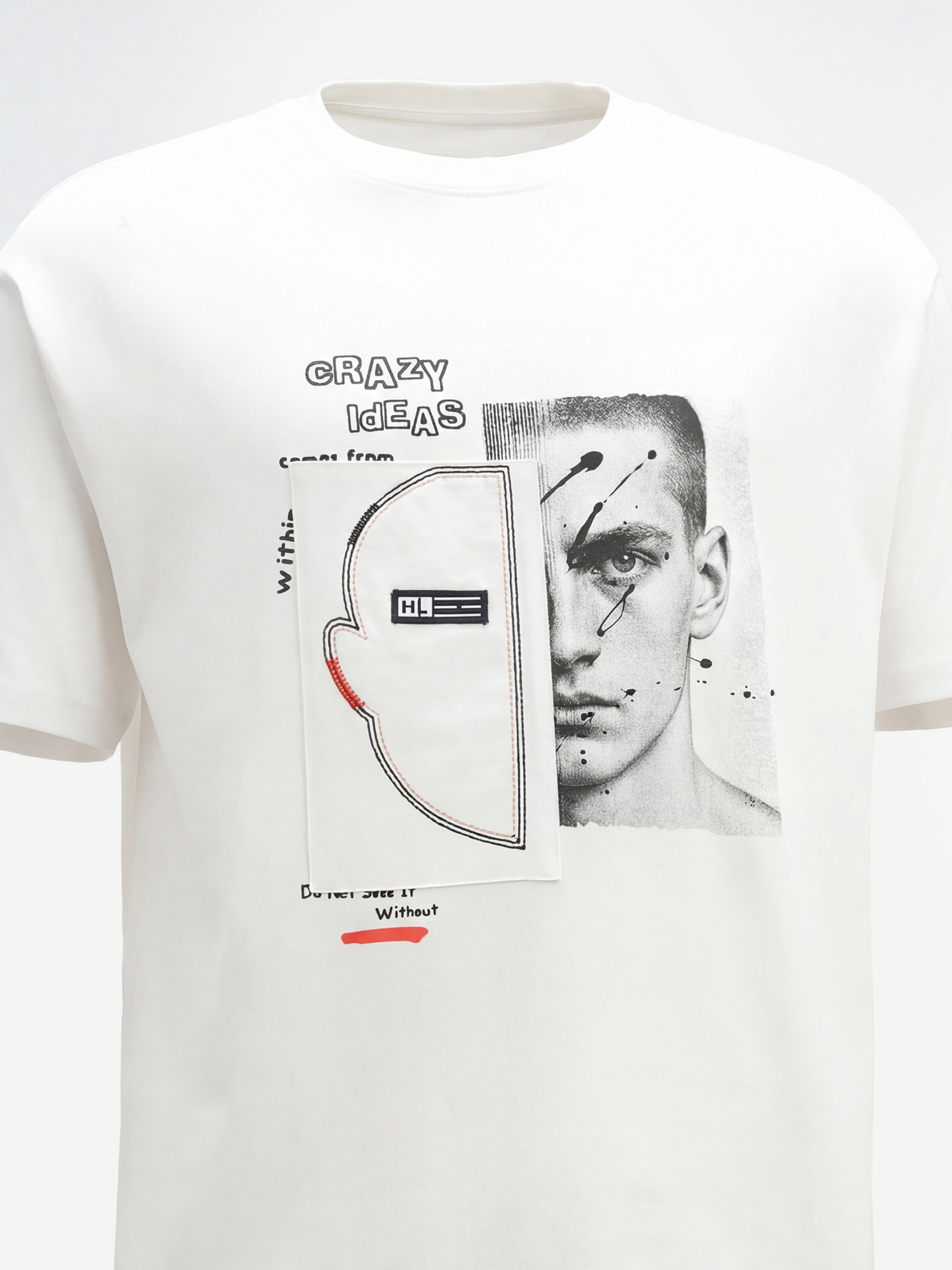 Highlander Men White Applique Round Neck T-Shirt - White - Image 1