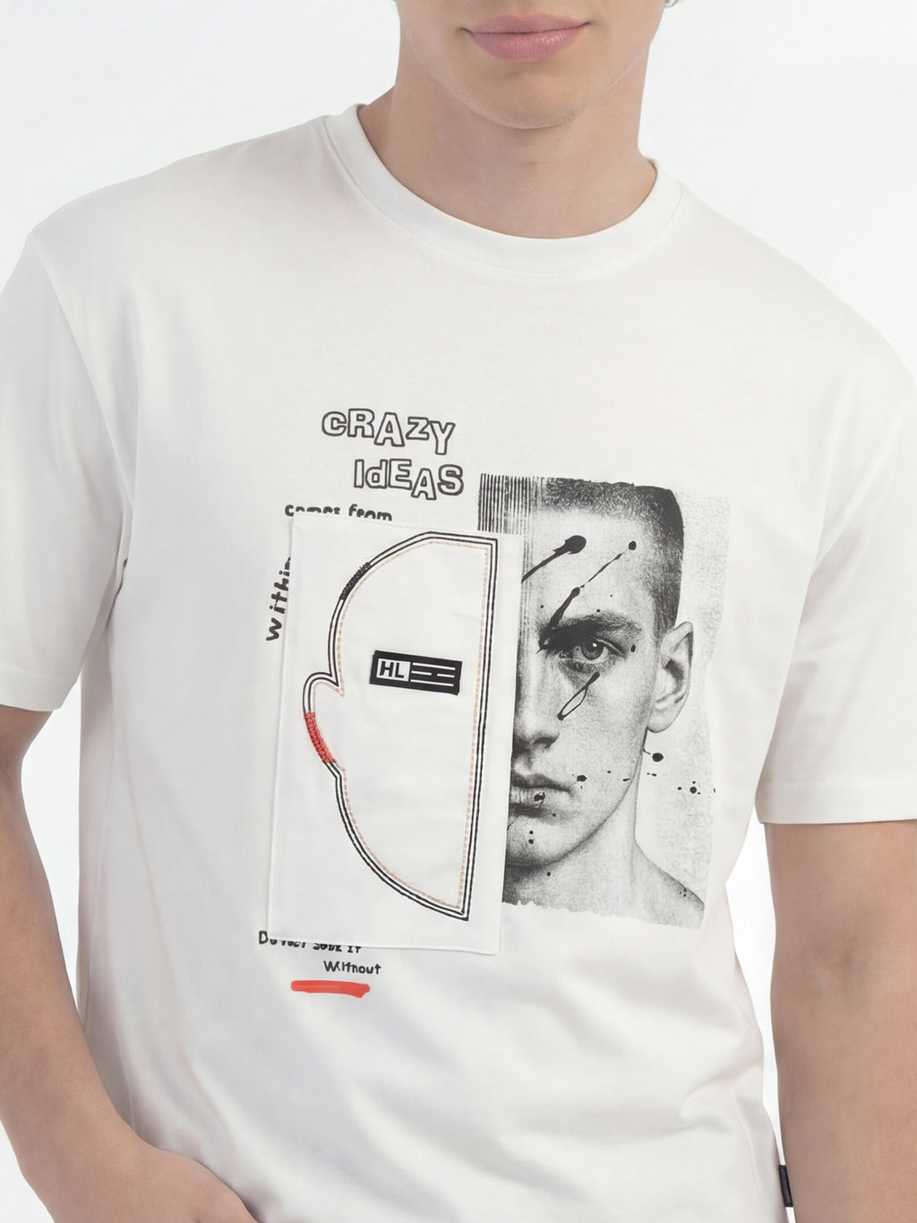 Highlander Men White Applique Round Neck T-Shirt - White - Image 7