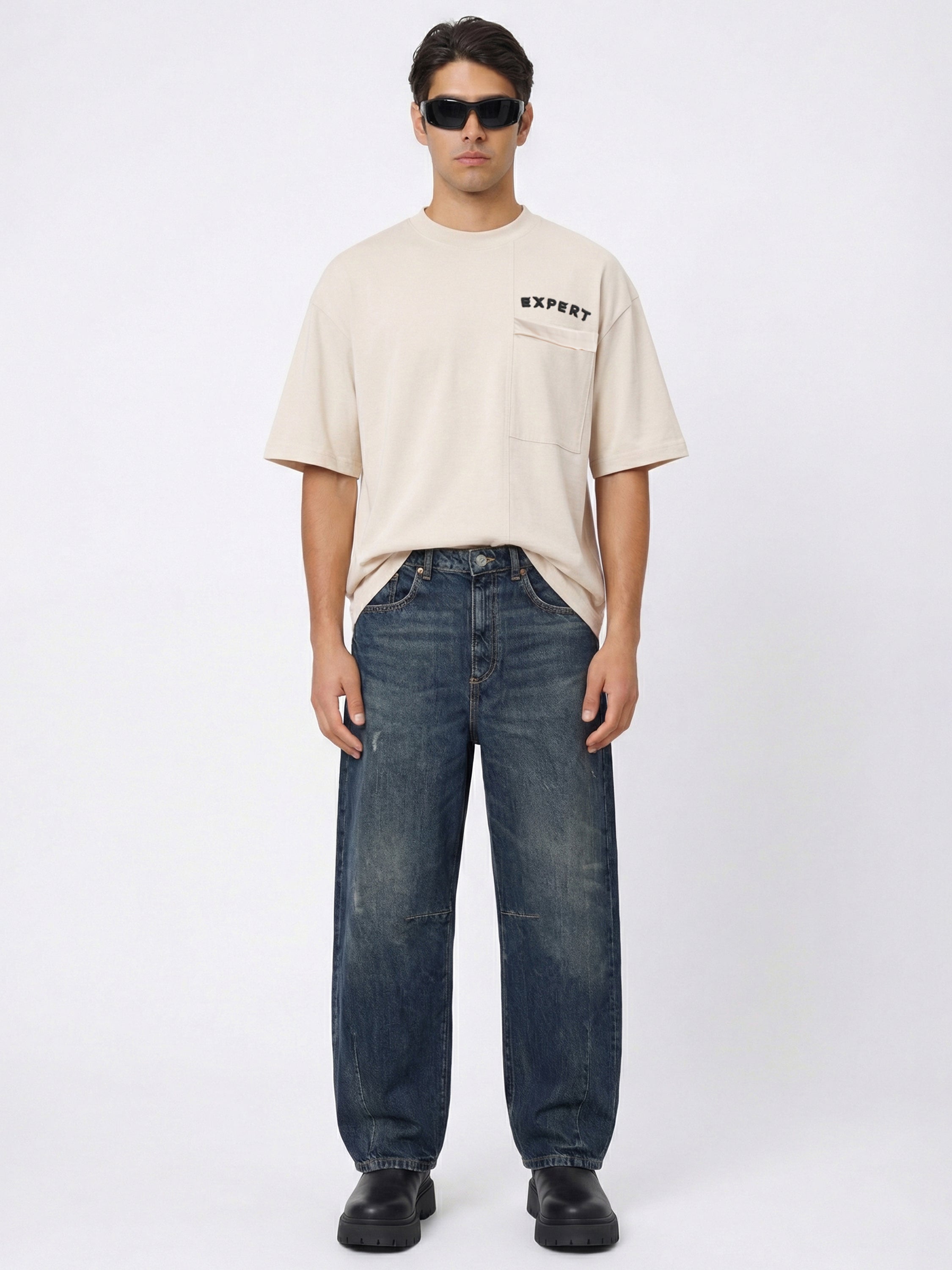Highlander Men Beige Solid Round Neck T-Shirt - Beige - Image 3