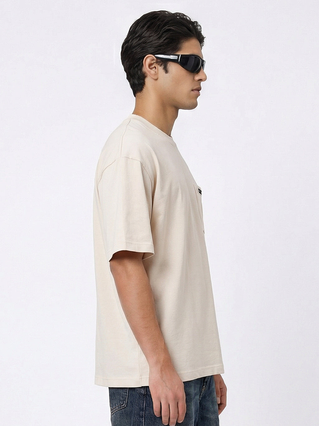 Highlander Men Beige Solid Round Neck T-Shirt - Beige - Image 6