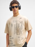 Highlander Men Beige Printed Round Neck T-Shirt
