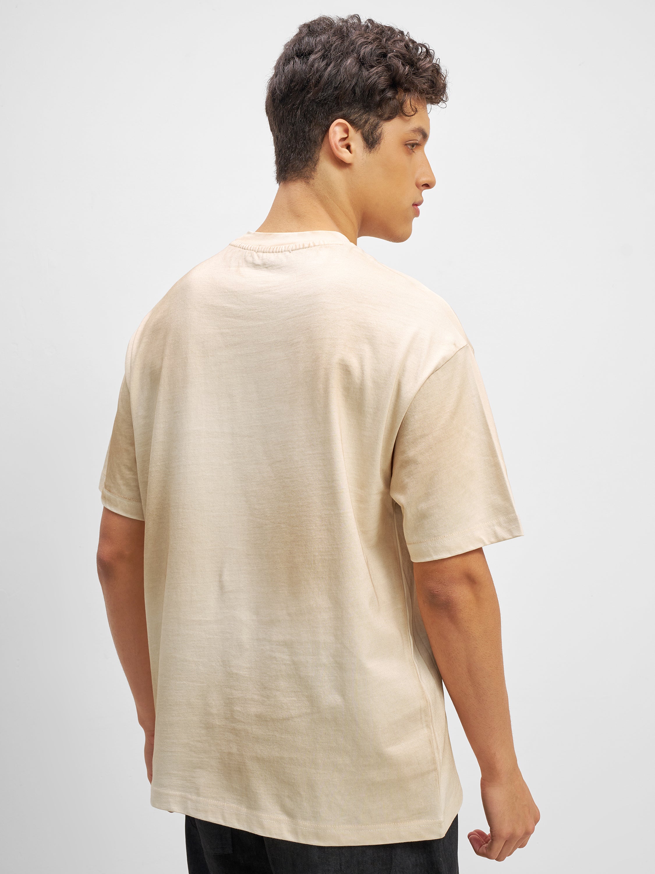 Highlander Men Beige Printed Round Neck T-Shirt