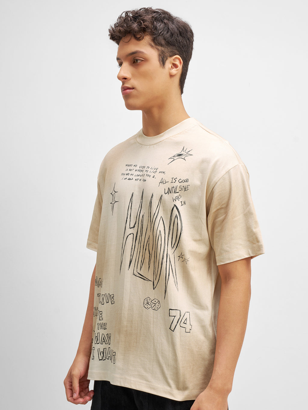 Highlander Men Beige Printed Round Neck T-Shirt