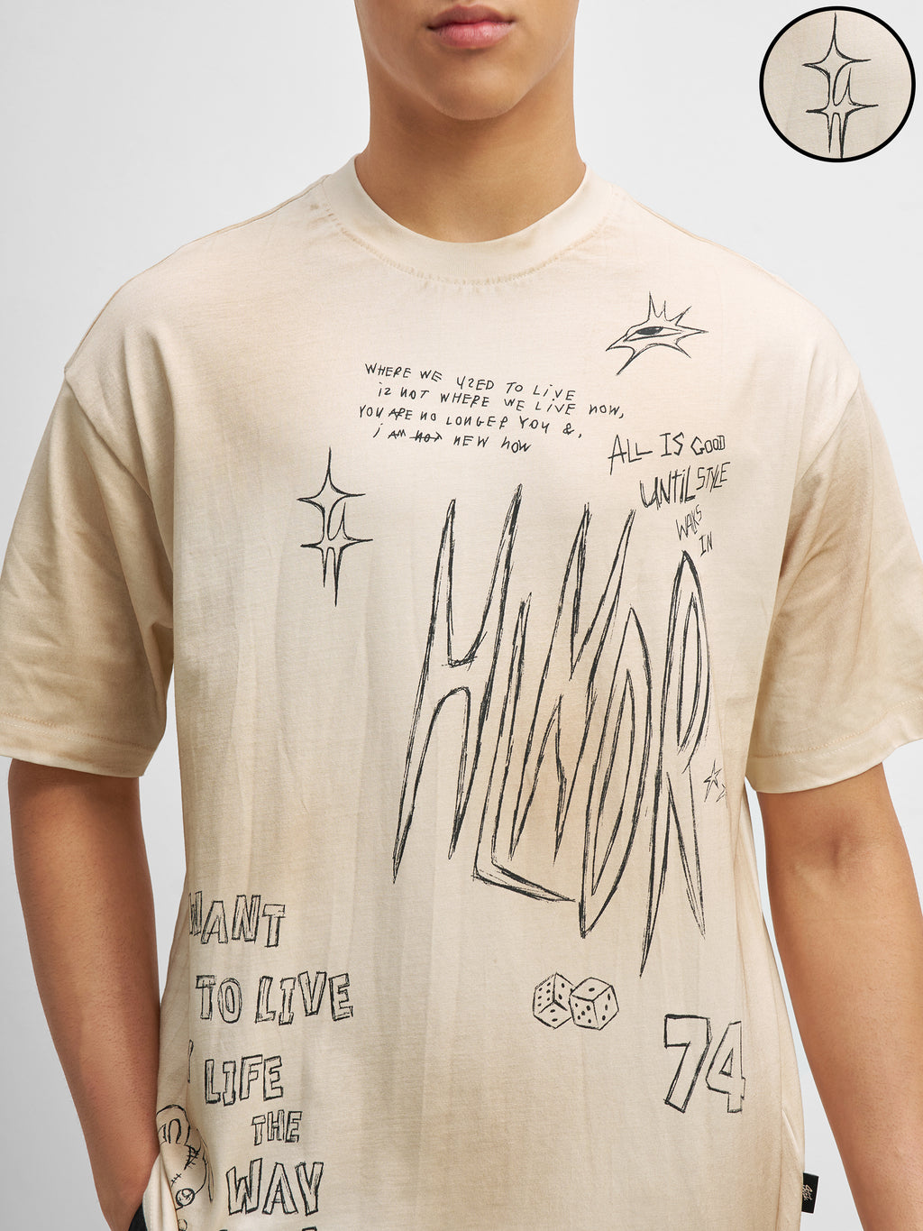 Highlander Men Beige Printed Round Neck T-Shirt
