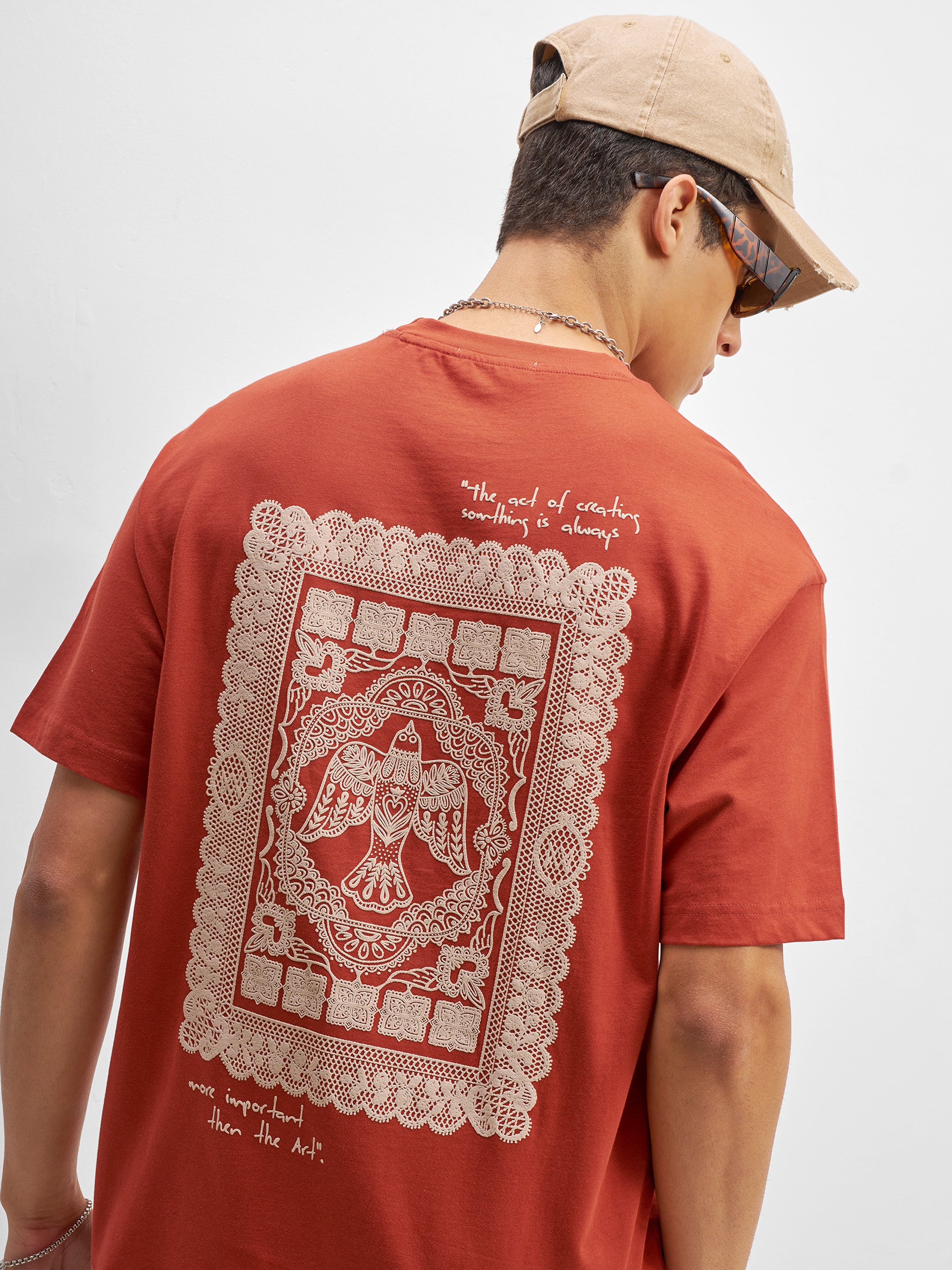 Highlander Men Rust Printed Round Neck T-Shirt - Rust - Image 1
