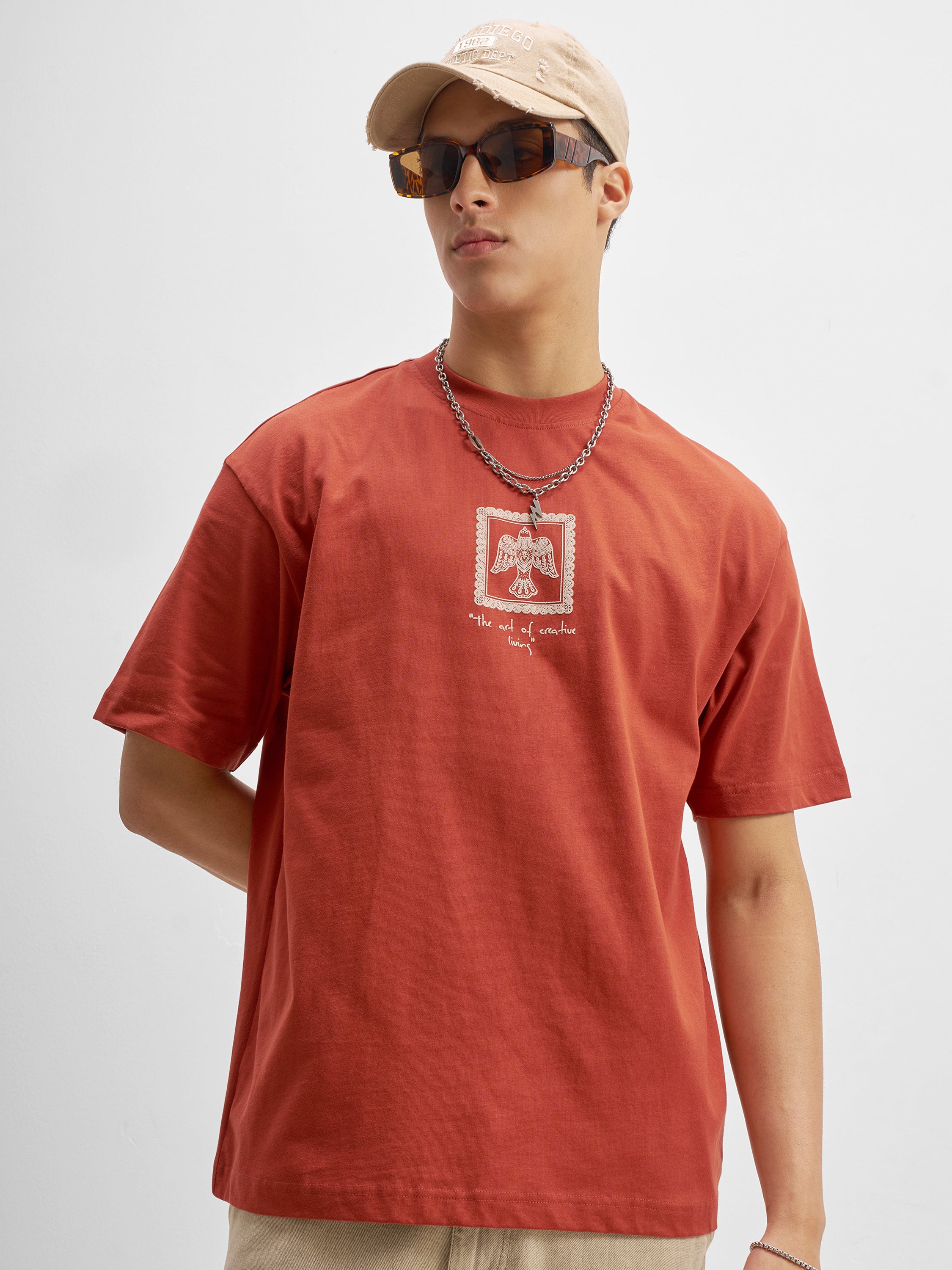 Highlander Men Rust Printed Round Neck T-Shirt - Rust - Image 3