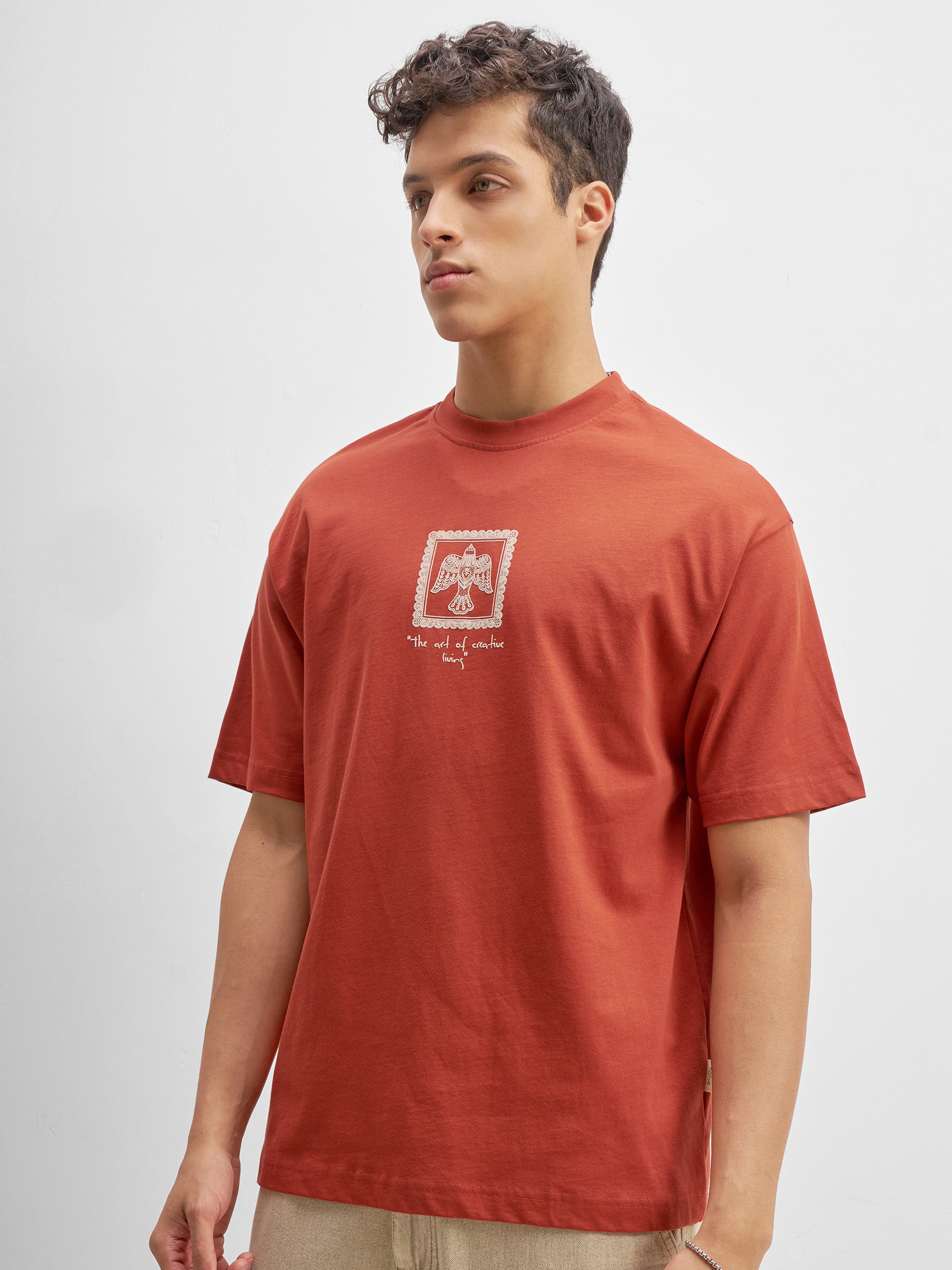 Highlander Men Rust Printed Round Neck T-Shirt - Rust - Image 4