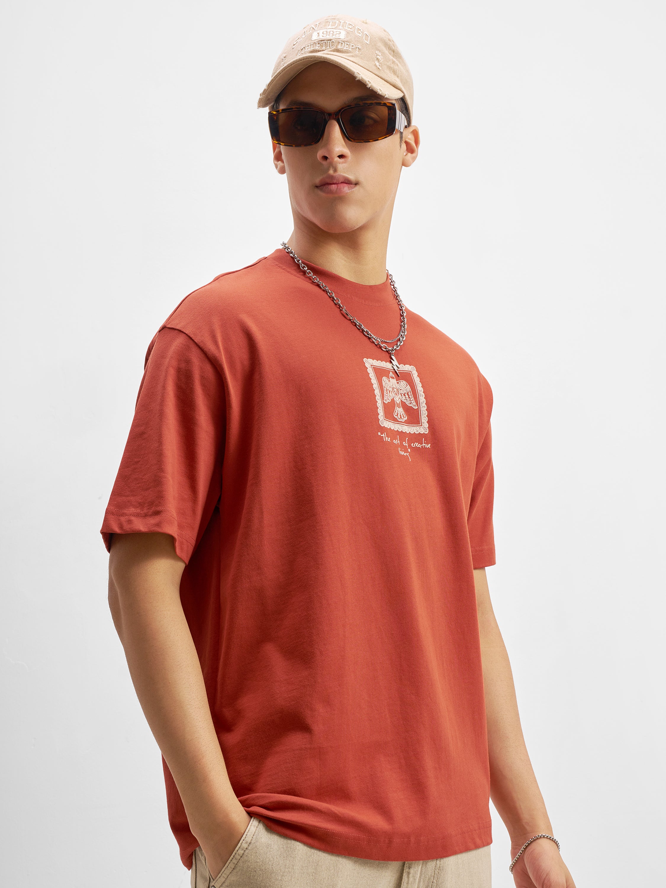 Highlander Men Rust Printed Round Neck T-Shirt - Rust - Image 6