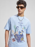Highlander Men Blue Printed Round Neck T-Shirt