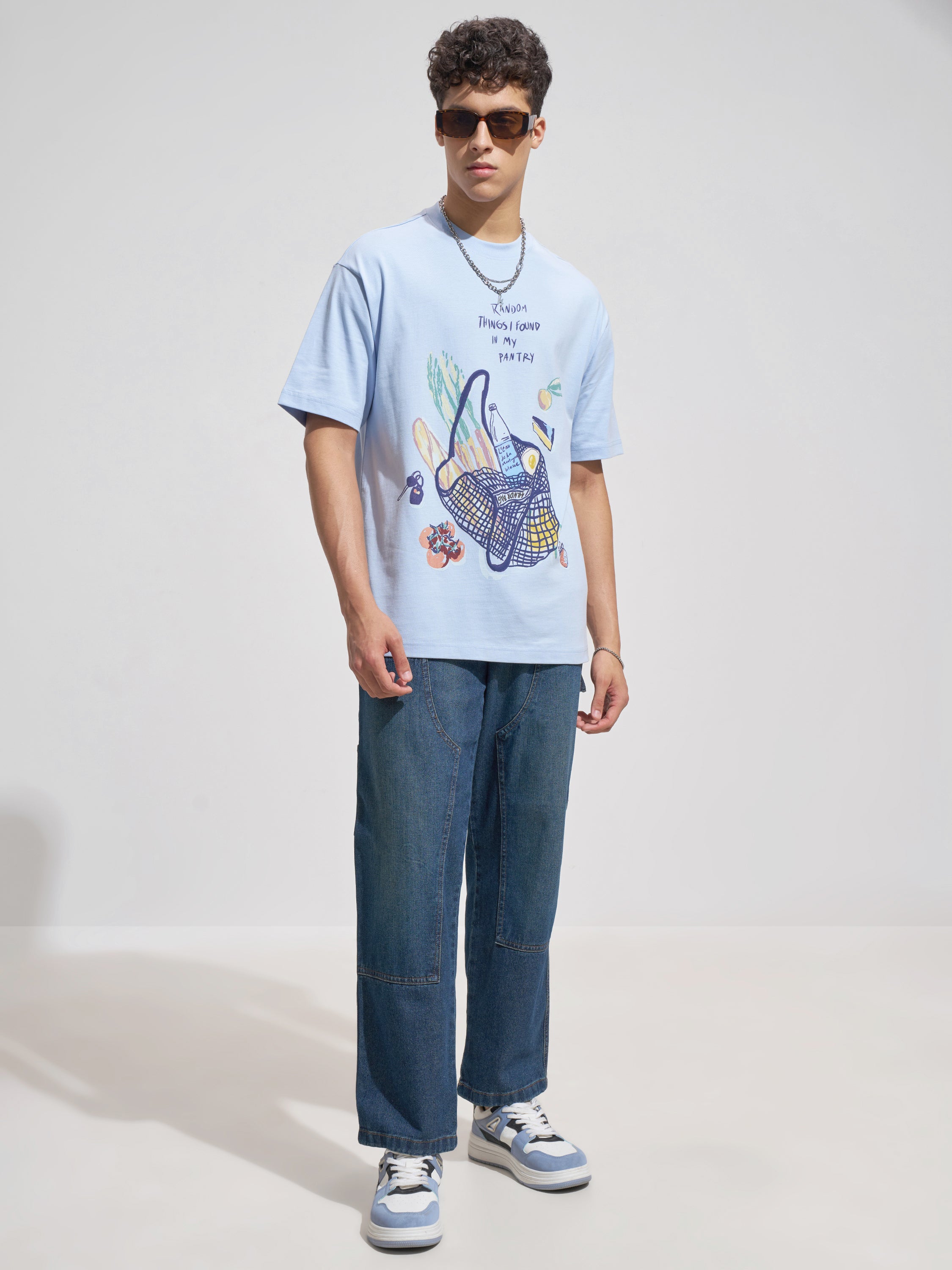 Highlander Men Blue Printed Round Neck T-Shirt