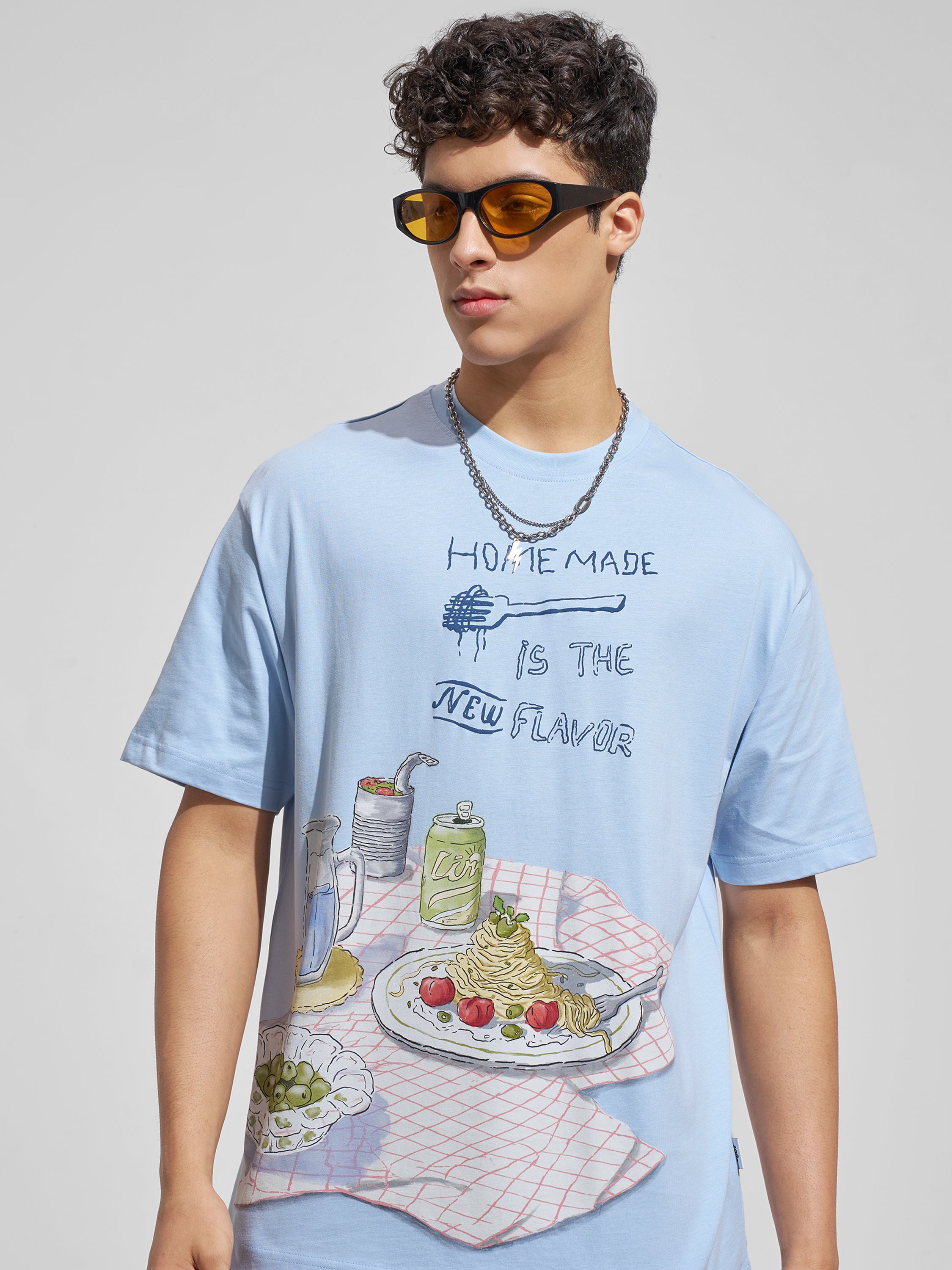 Highlander Men Blue Printed Round Neck T-Shirt