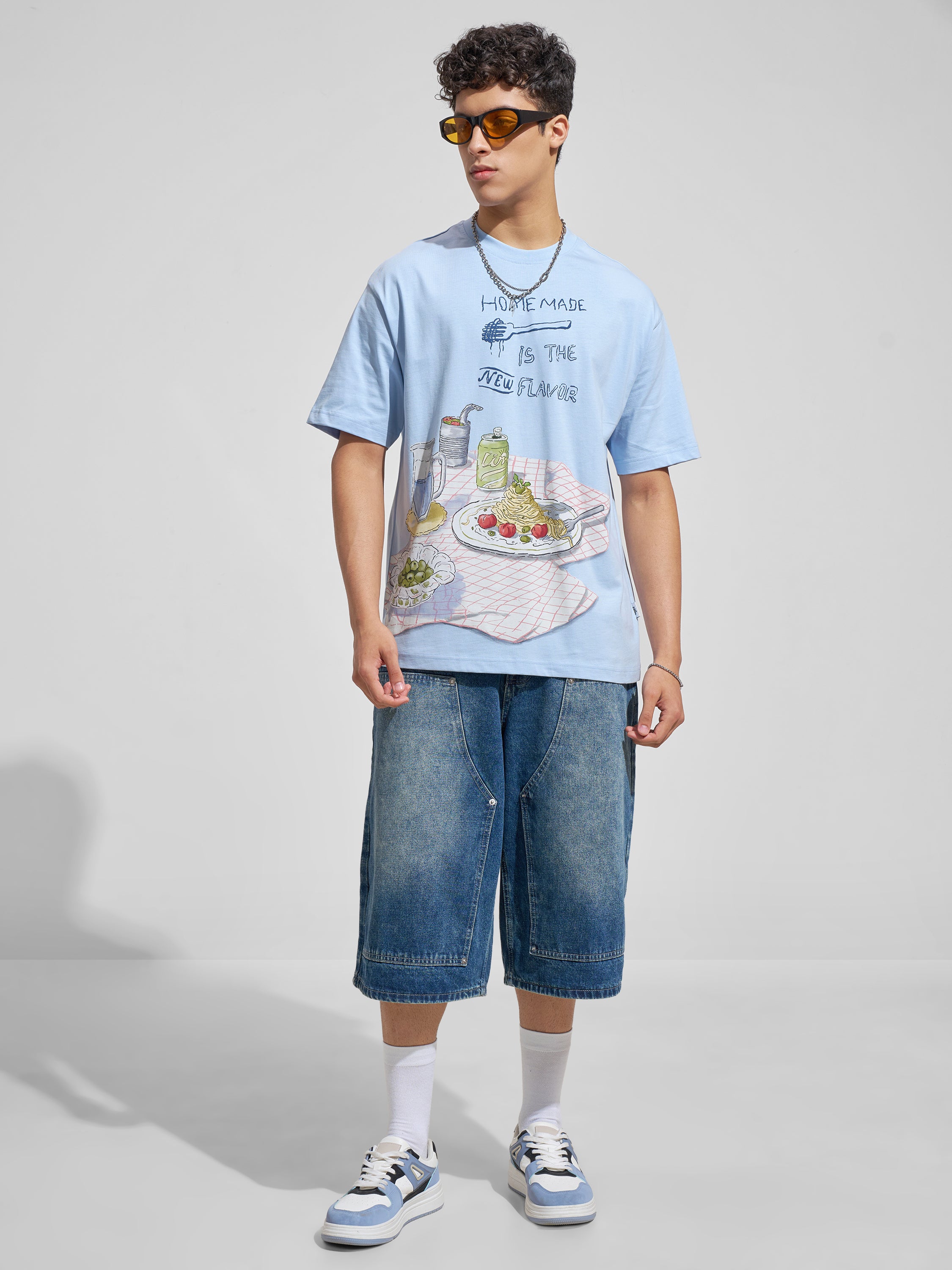 Highlander Men Blue Printed Round Neck T-Shirt