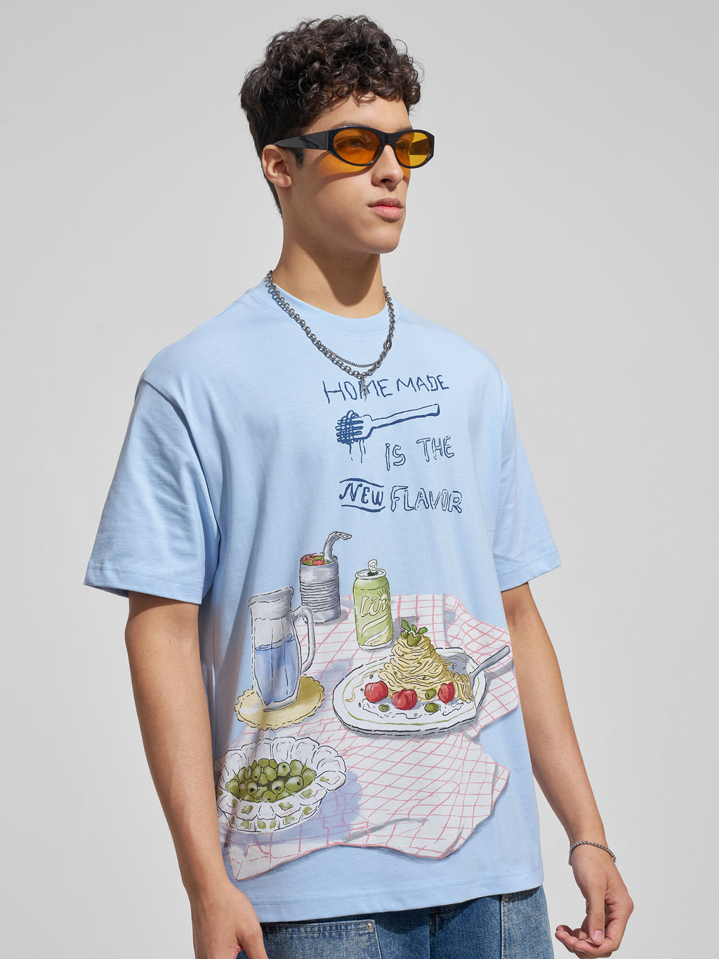 Highlander Men Blue Printed Round Neck T-Shirt