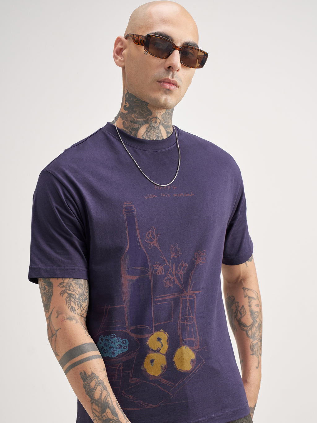 Highlander Men Purple Printed Round Neck T-Shirt - Purple - Image 1