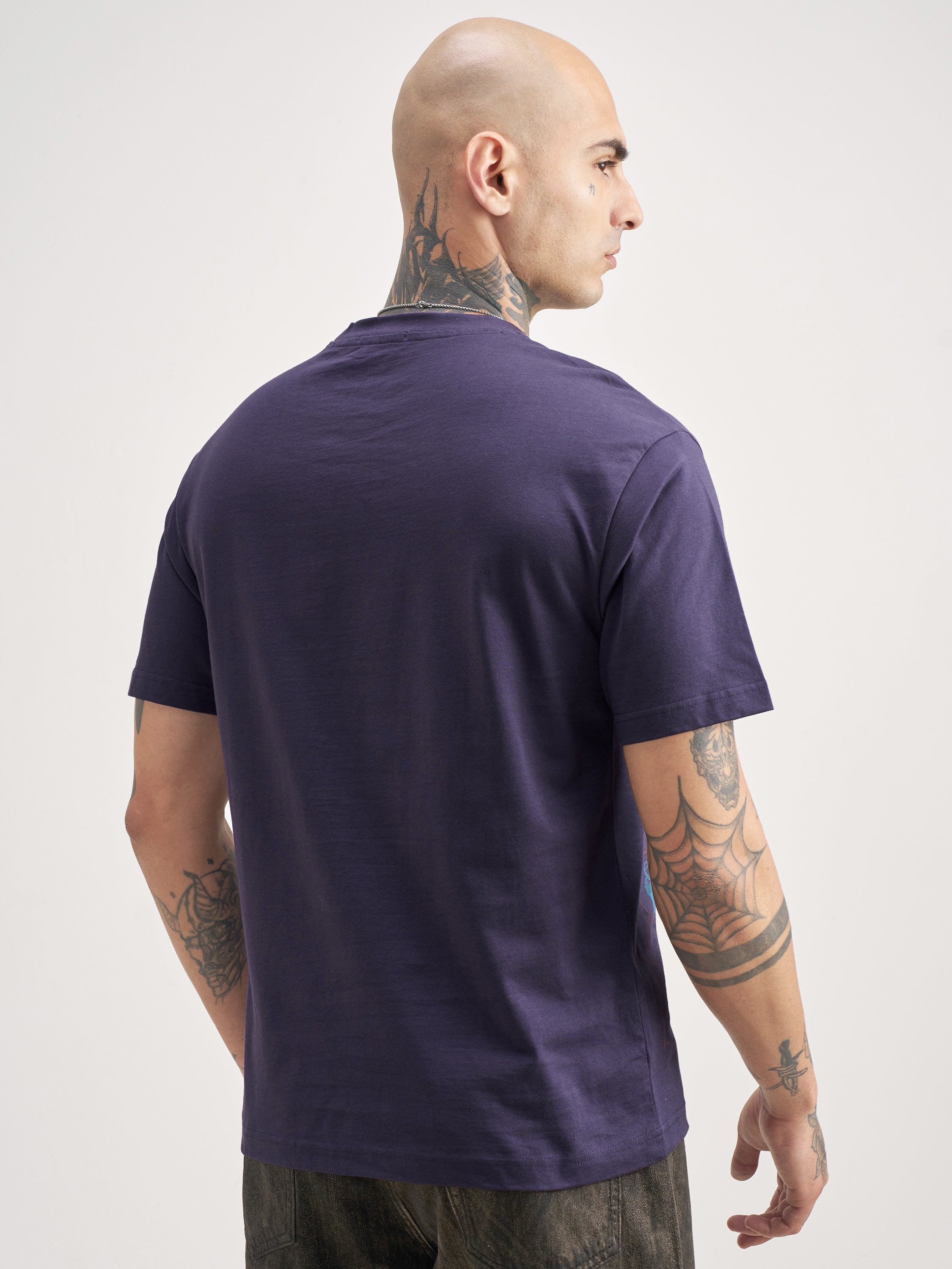 Highlander Men Purple Printed Round Neck T-Shirt - Purple - Image 3