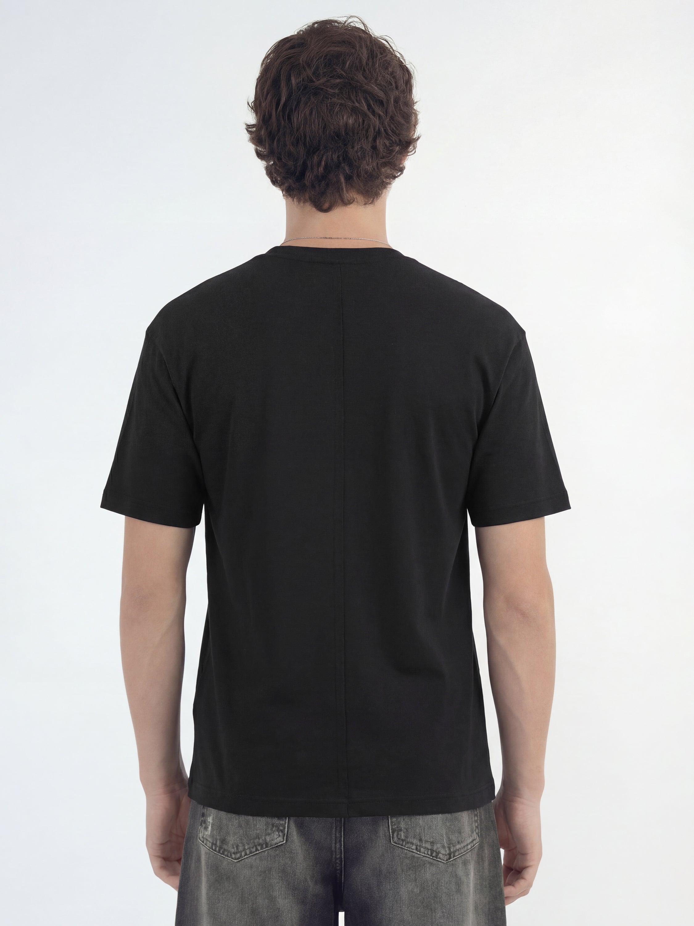 Highlander Men Black Solid Round Neck T-Shirt - Black - Image 5