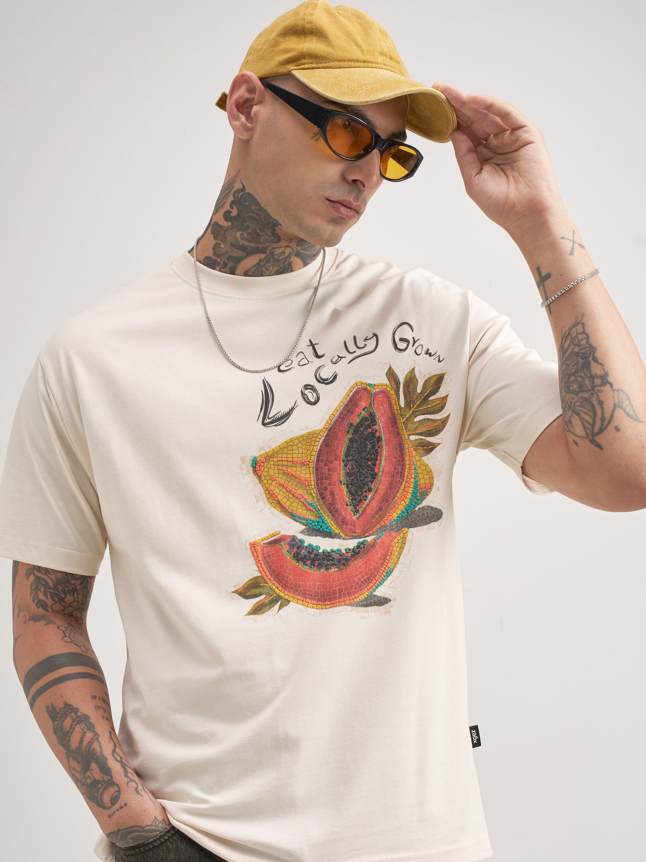 Highlander Men Cream Printed Round Neck T-Shirt - Cream - Image 1