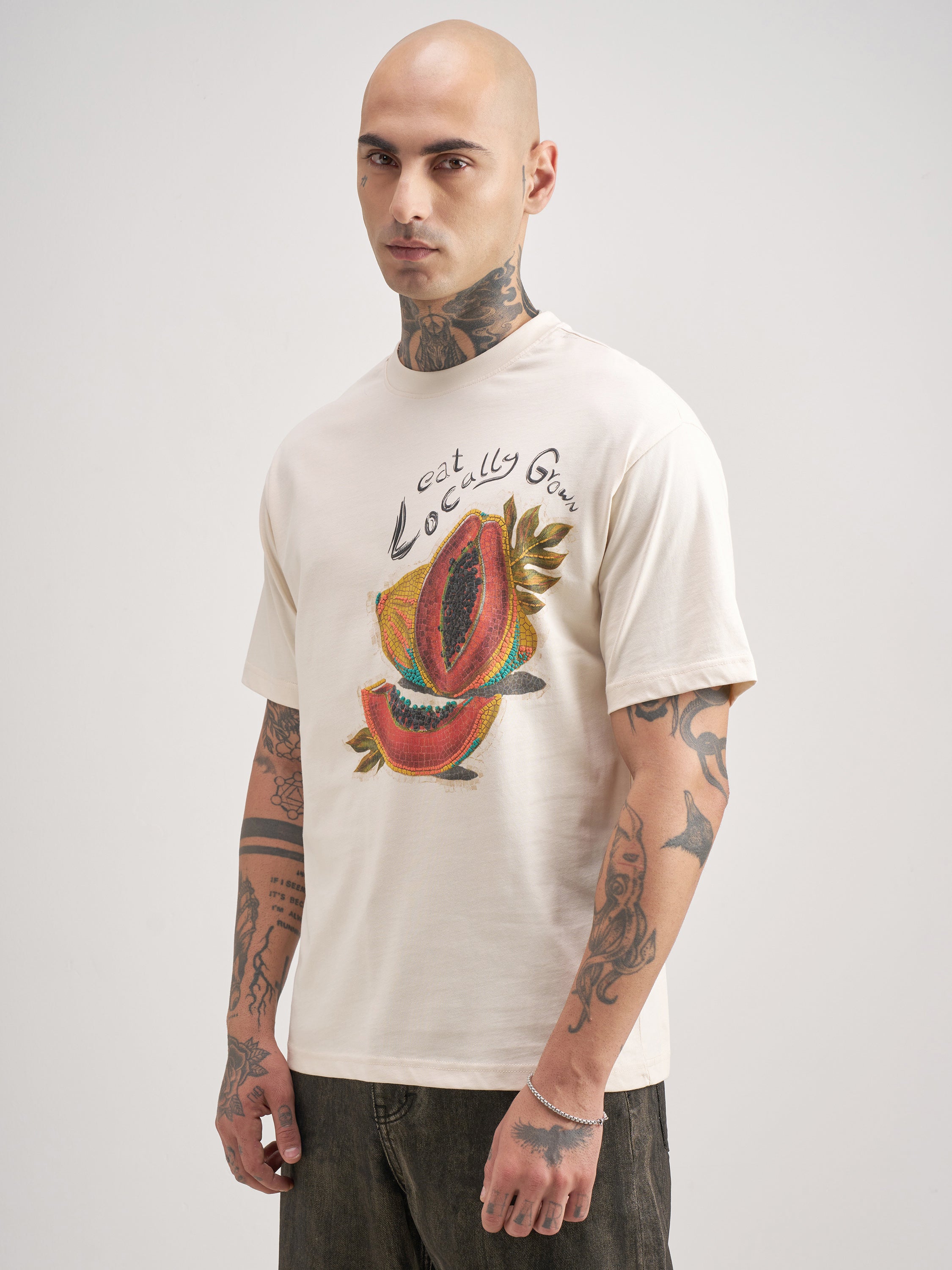 Highlander Men Cream Printed Round Neck T-Shirt - Cream - Image 4