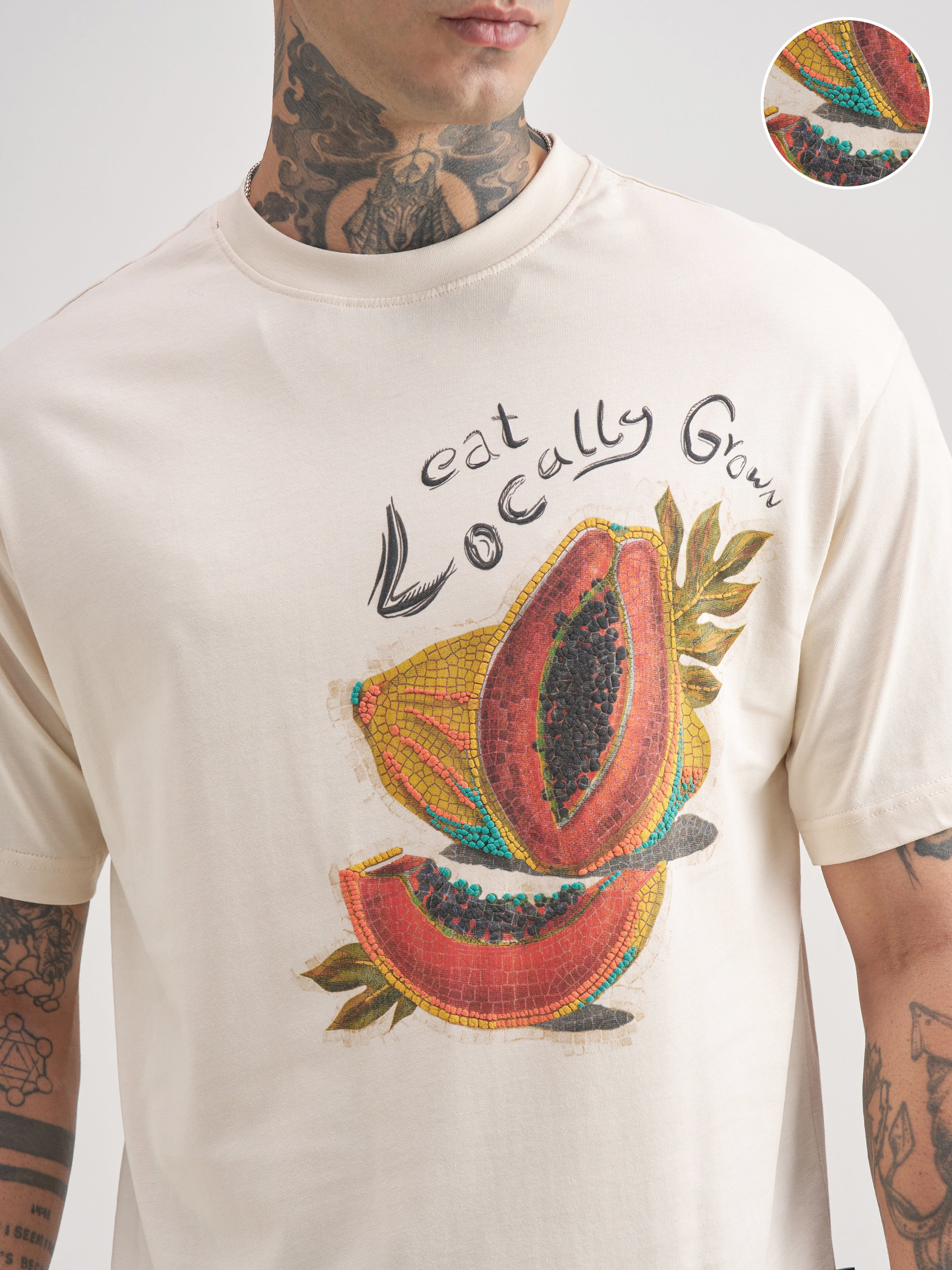 Highlander Men Cream Printed Round Neck T-Shirt - Cream - Image 5