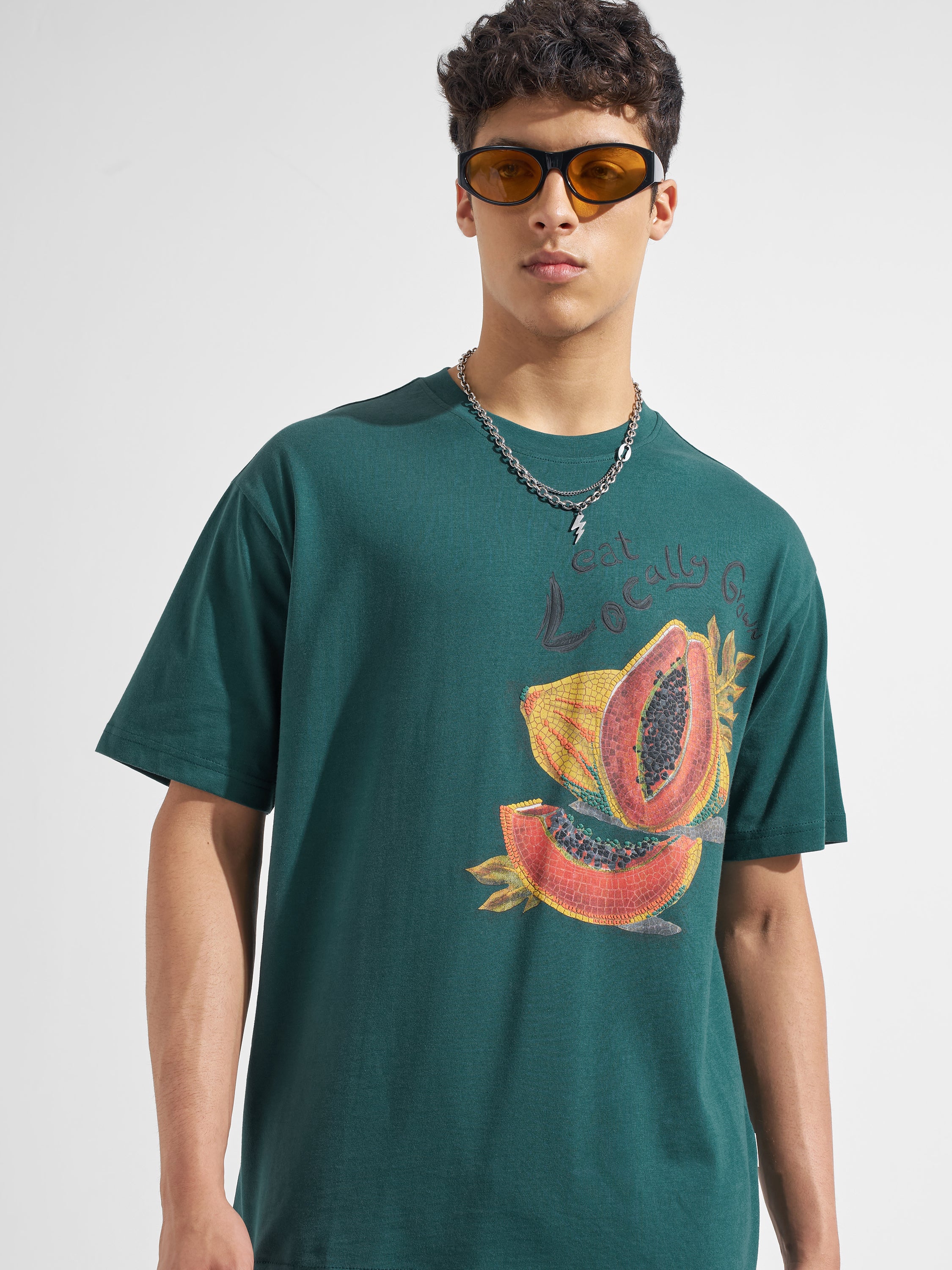 Highlander Men Green Printed Round Neck T-Shirt