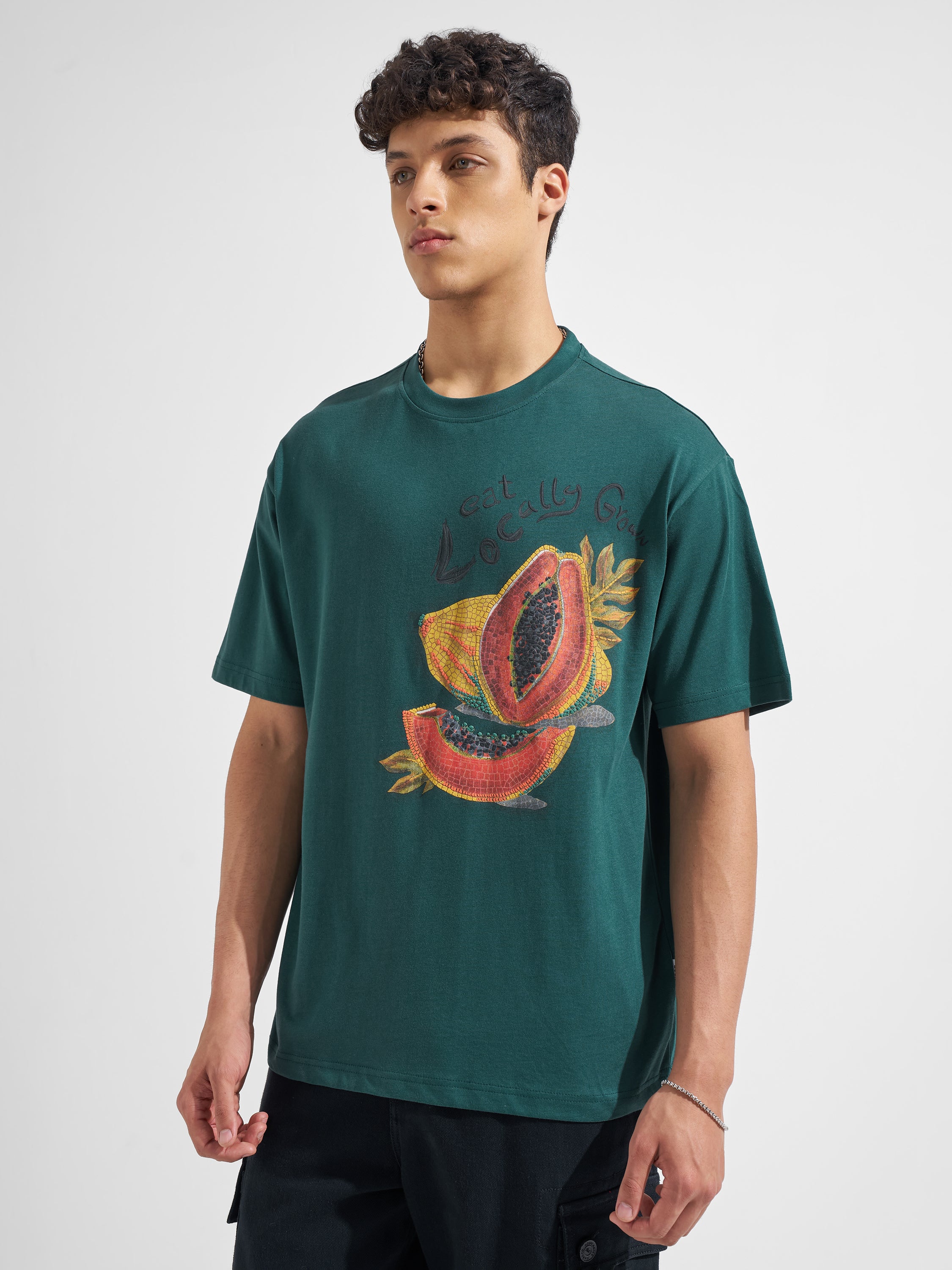 Highlander Men Green Printed Round Neck T-Shirt