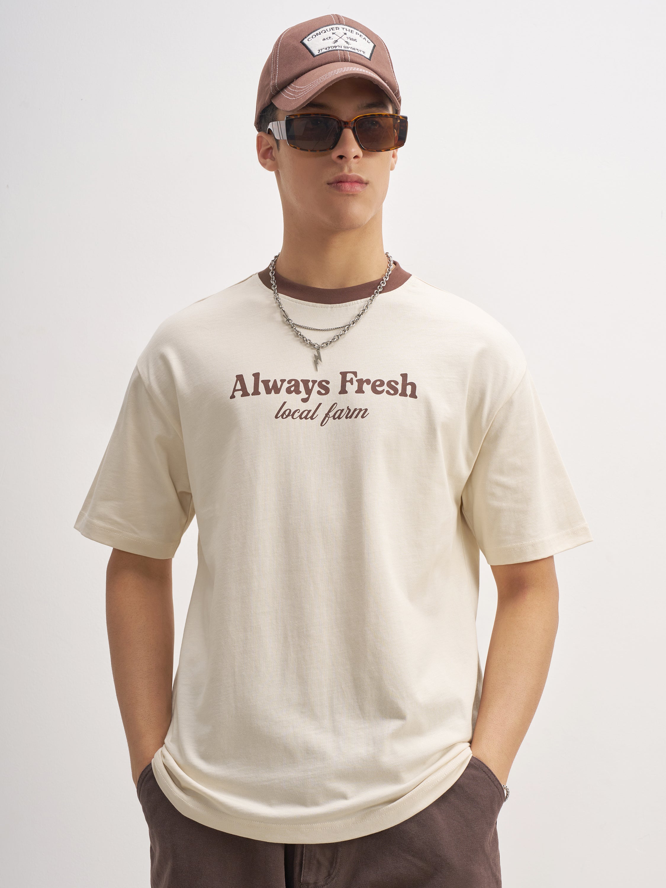 Highlander Men Beige Printed Round Neck T-Shirt - Beige - Image 3