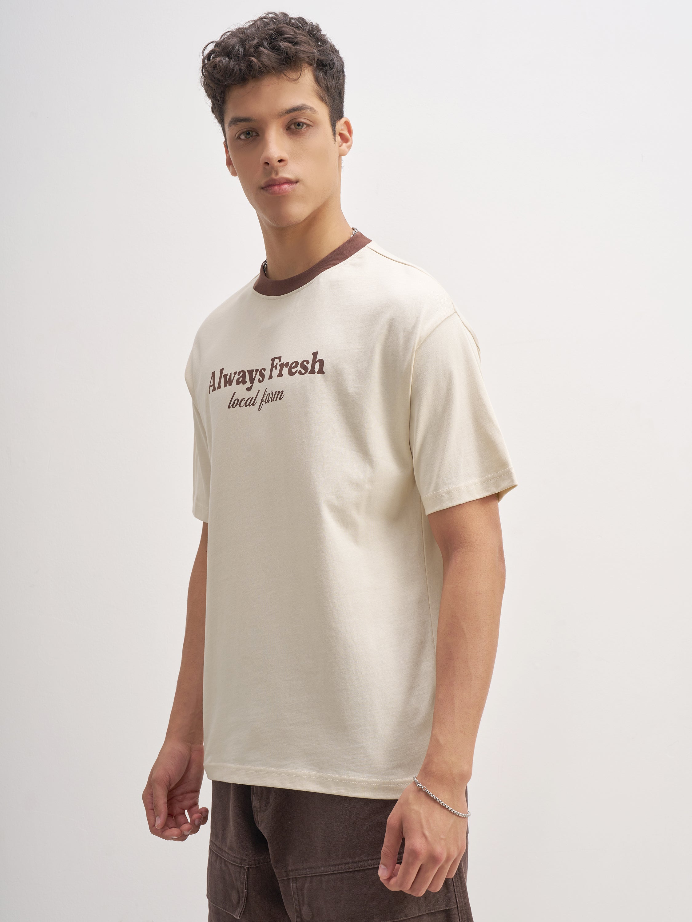 Highlander Men Beige Printed Round Neck T-Shirt - Beige - Image 4