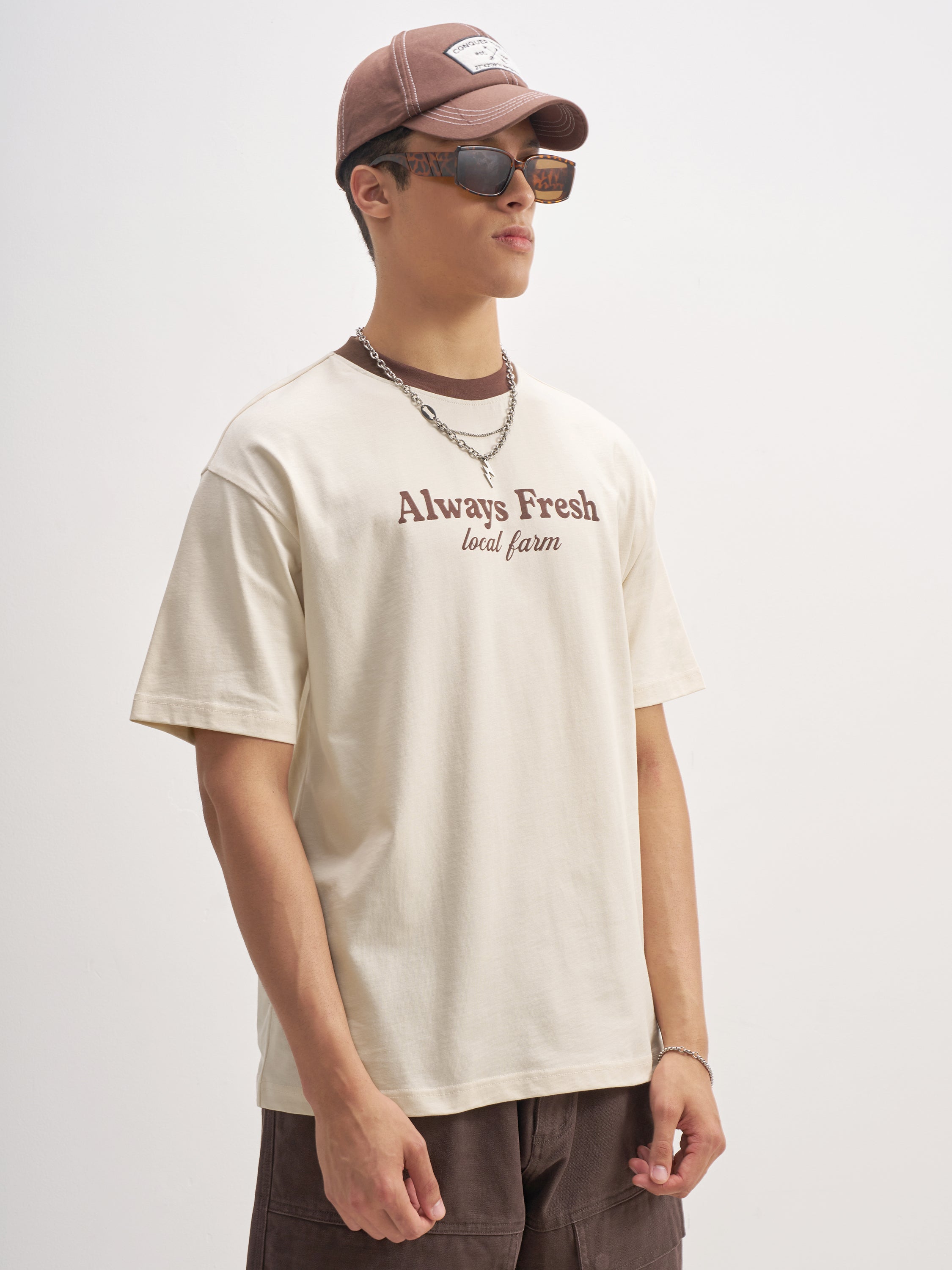 Highlander Men Beige Printed Round Neck T-Shirt - Beige - Image 6