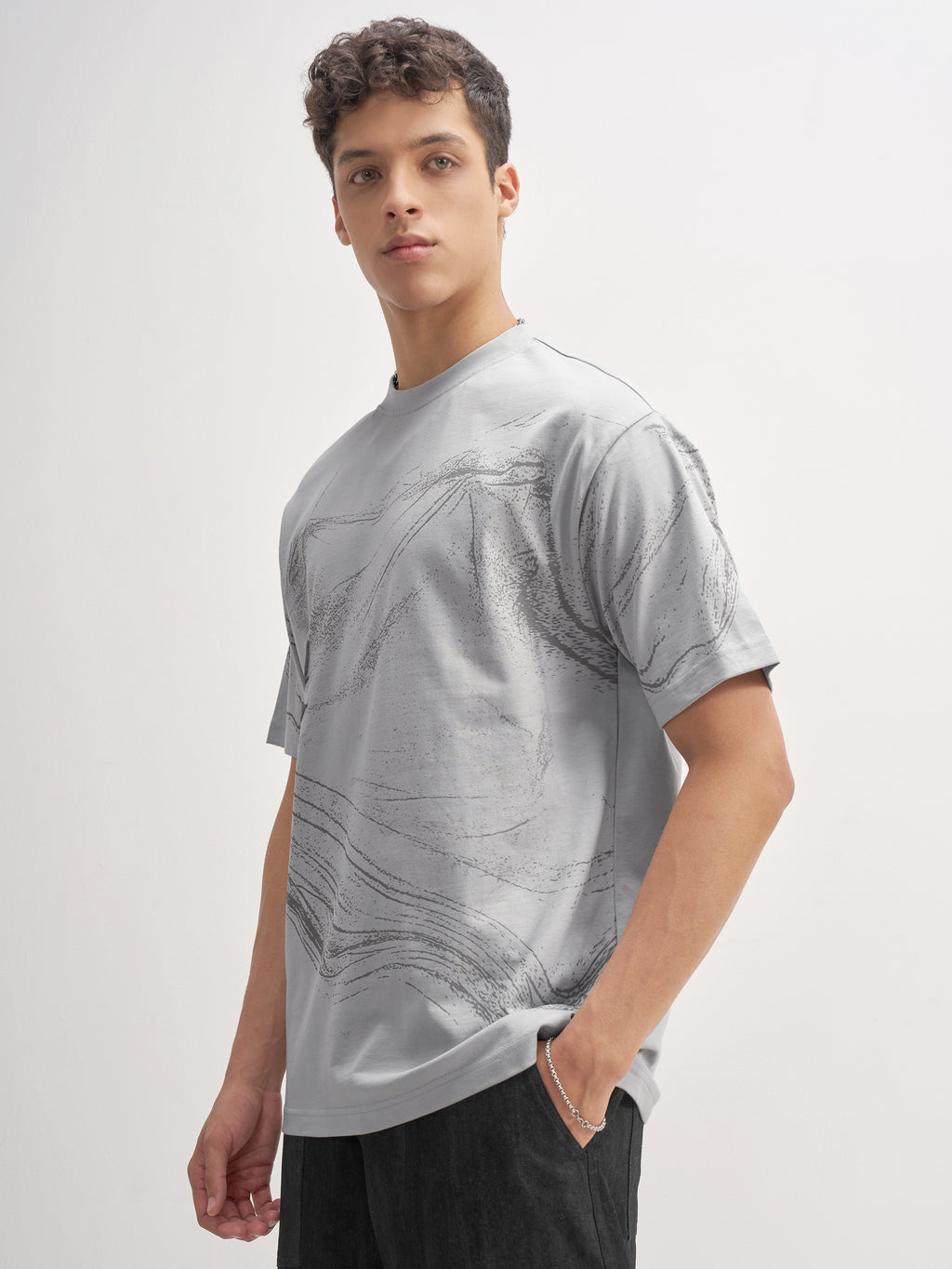 Highlander Men Grey Printed Round Neck T-Shirt - Grey - Image 4