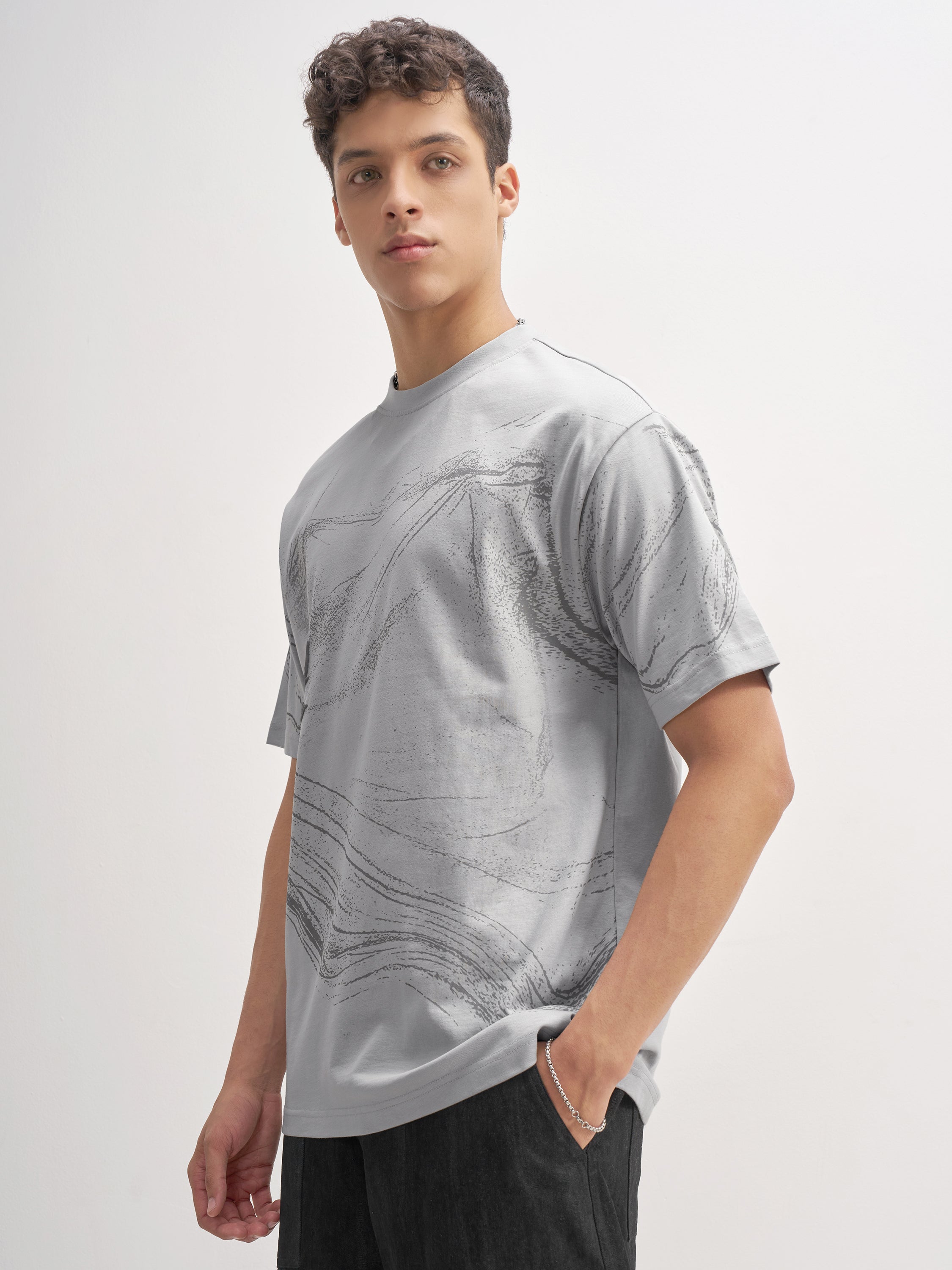 Highlander Men Grey Printed Round Neck T-Shirt - Grey - Image 4