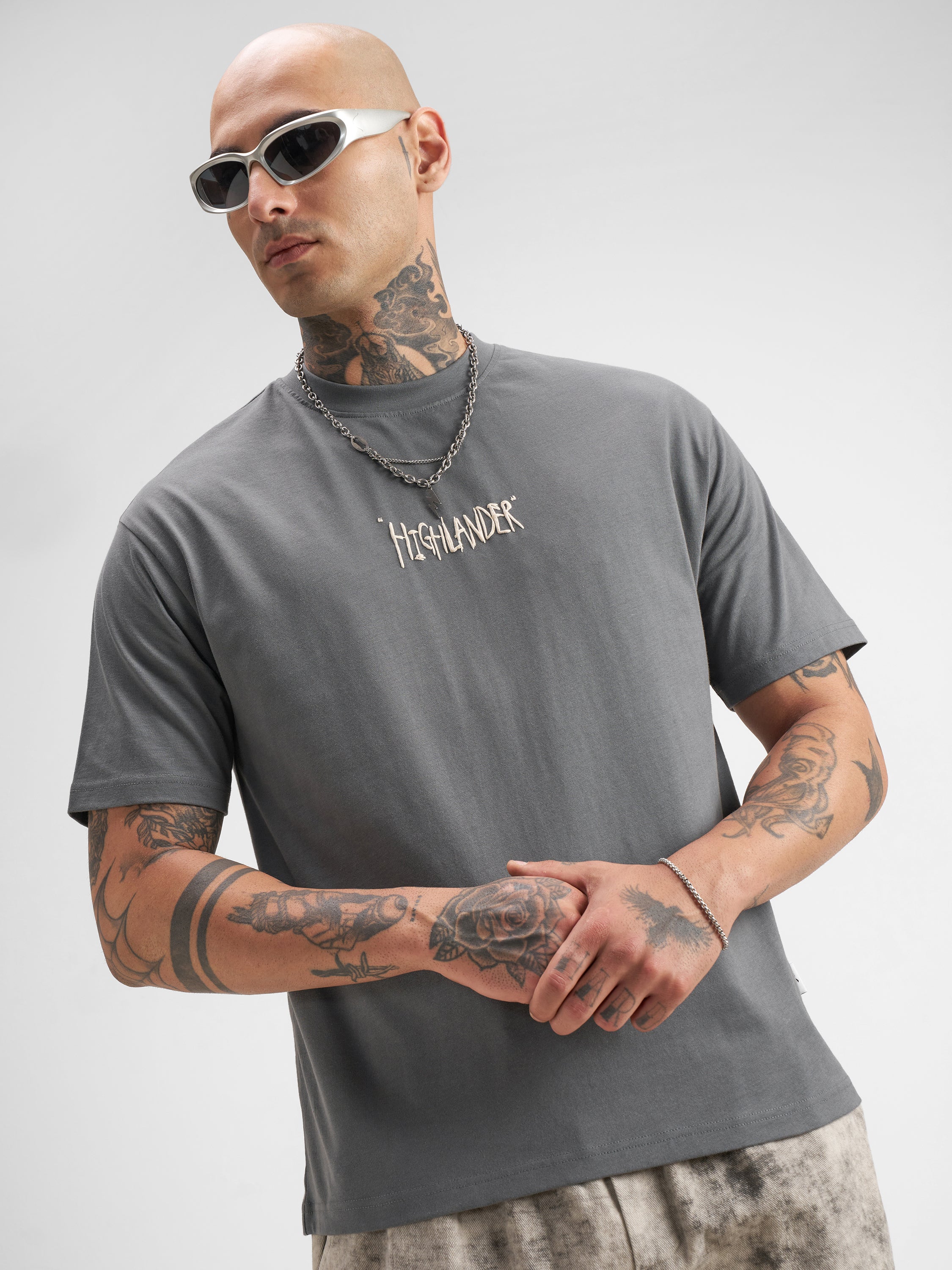 Highlander Men Grey Printed Round Neck T-Shirt - Grey - Image 3