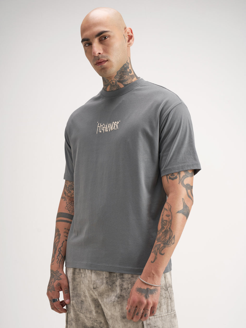 Highlander Men Grey Printed Round Neck T-Shirt - Grey - Image 4