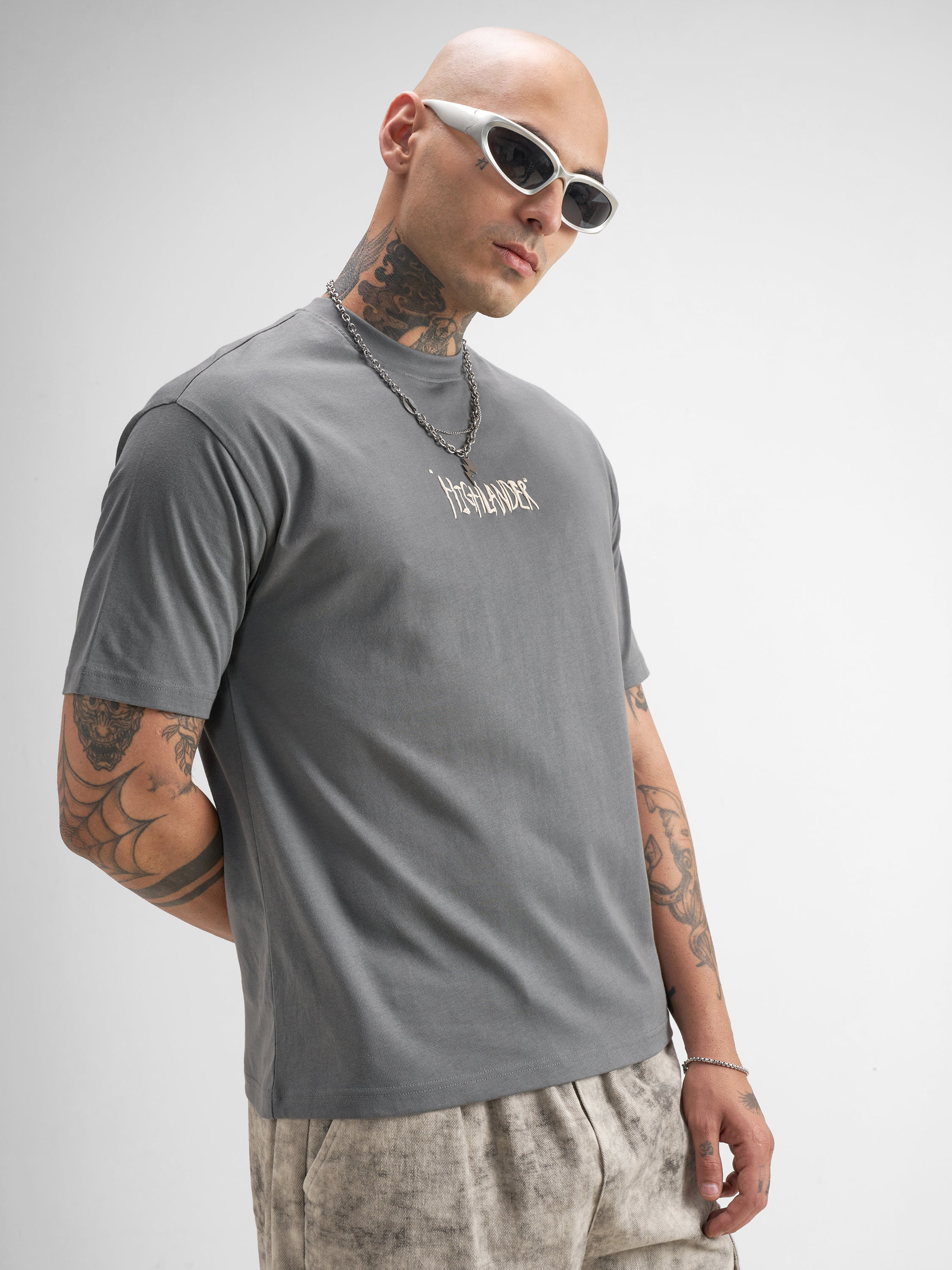 Highlander Men Grey Printed Round Neck T-Shirt - Grey - Image 6