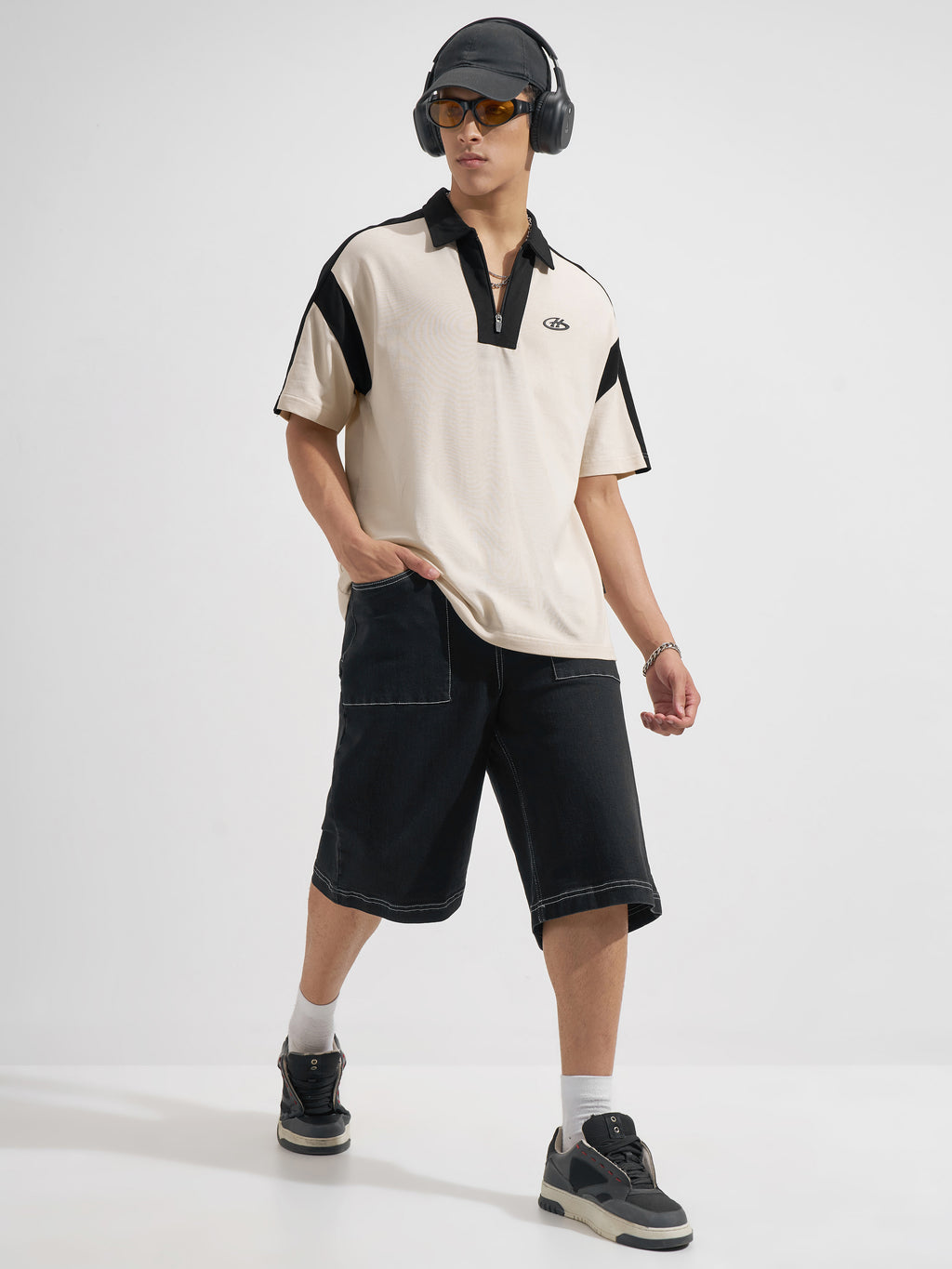 Highlander Men Beige Printed Polo Collar T-Shirt