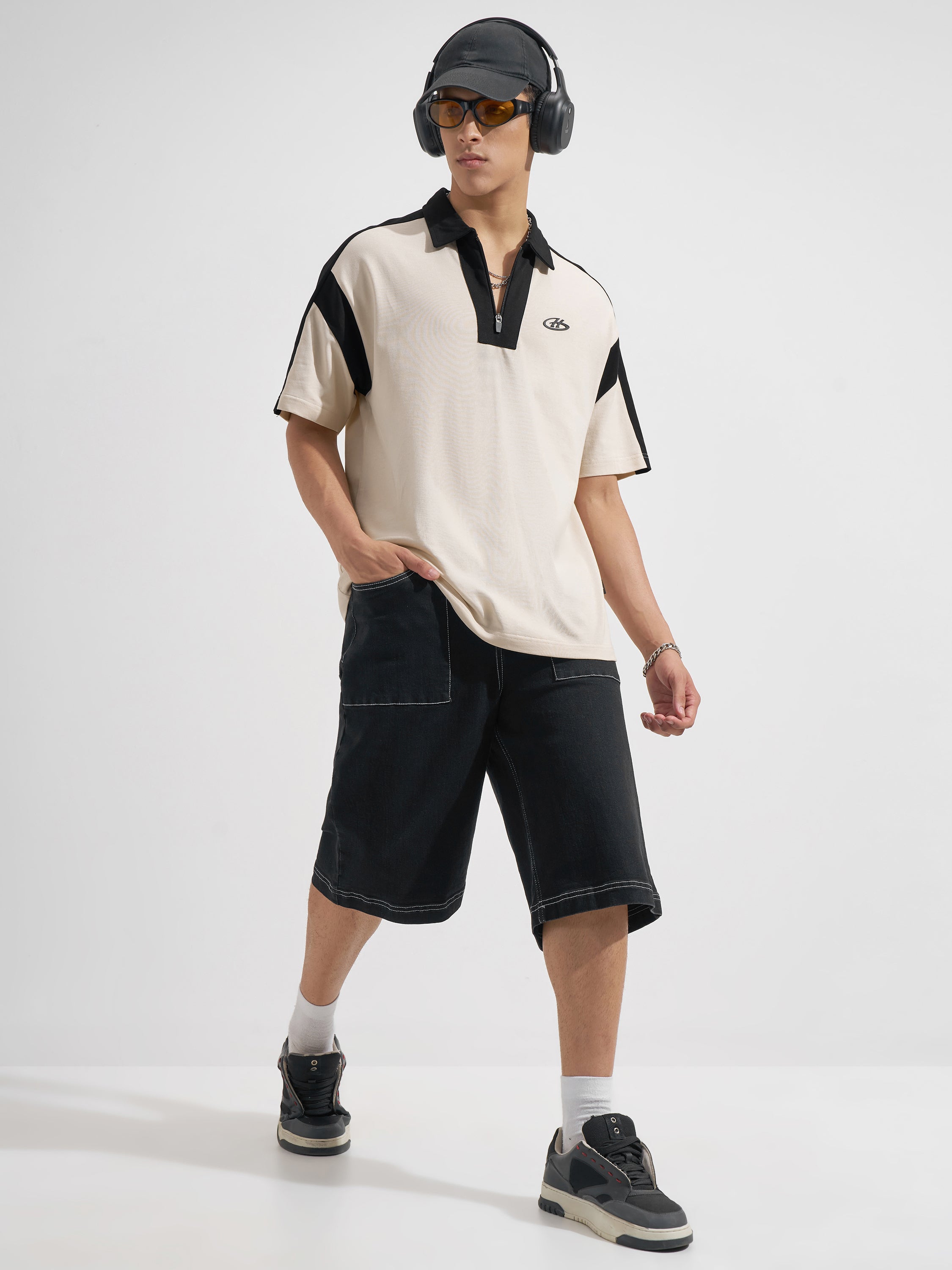 Highlander Men Beige Printed Polo Collar T-Shirt
