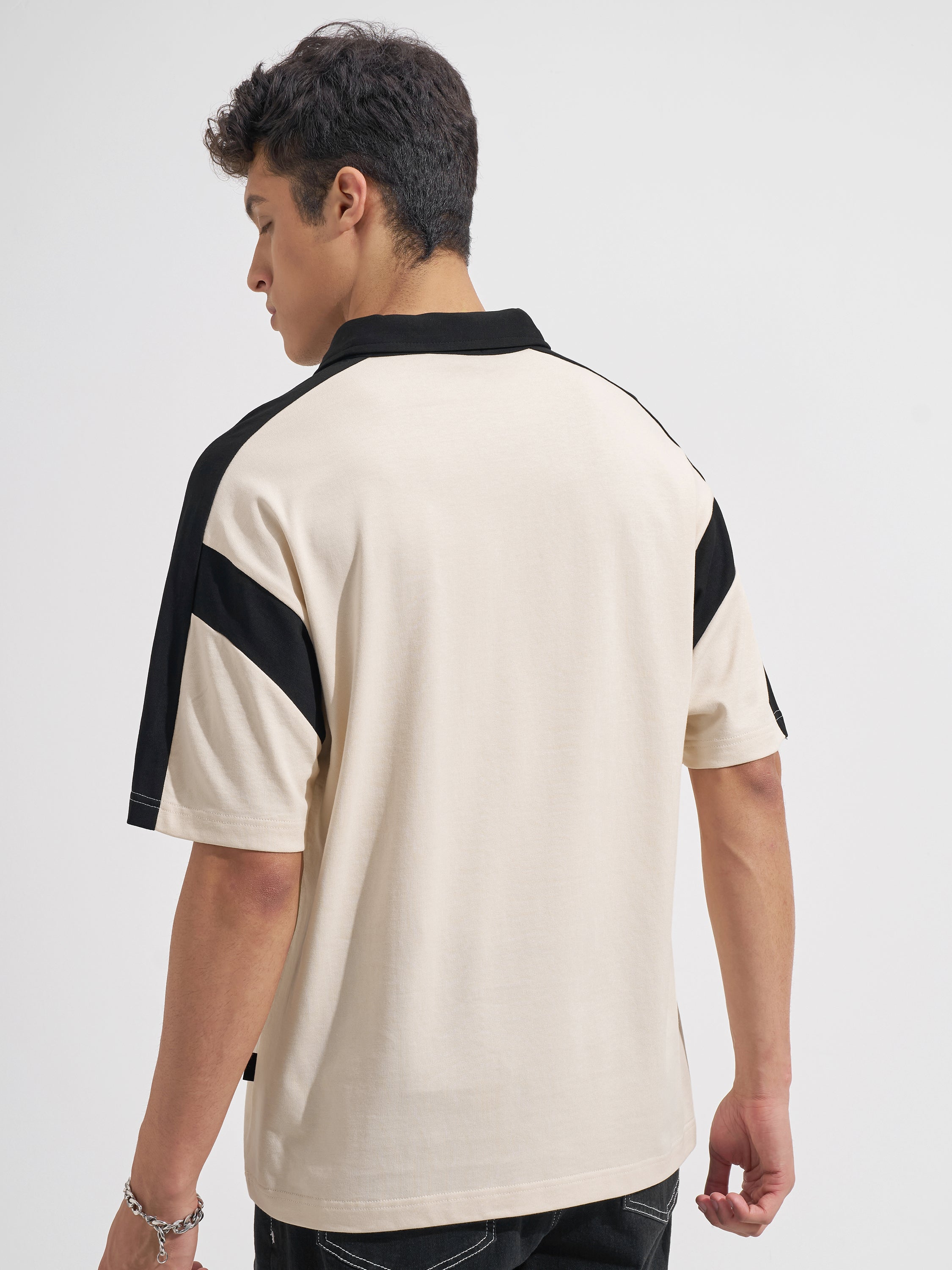 Highlander Men Beige Printed Polo Collar T-Shirt