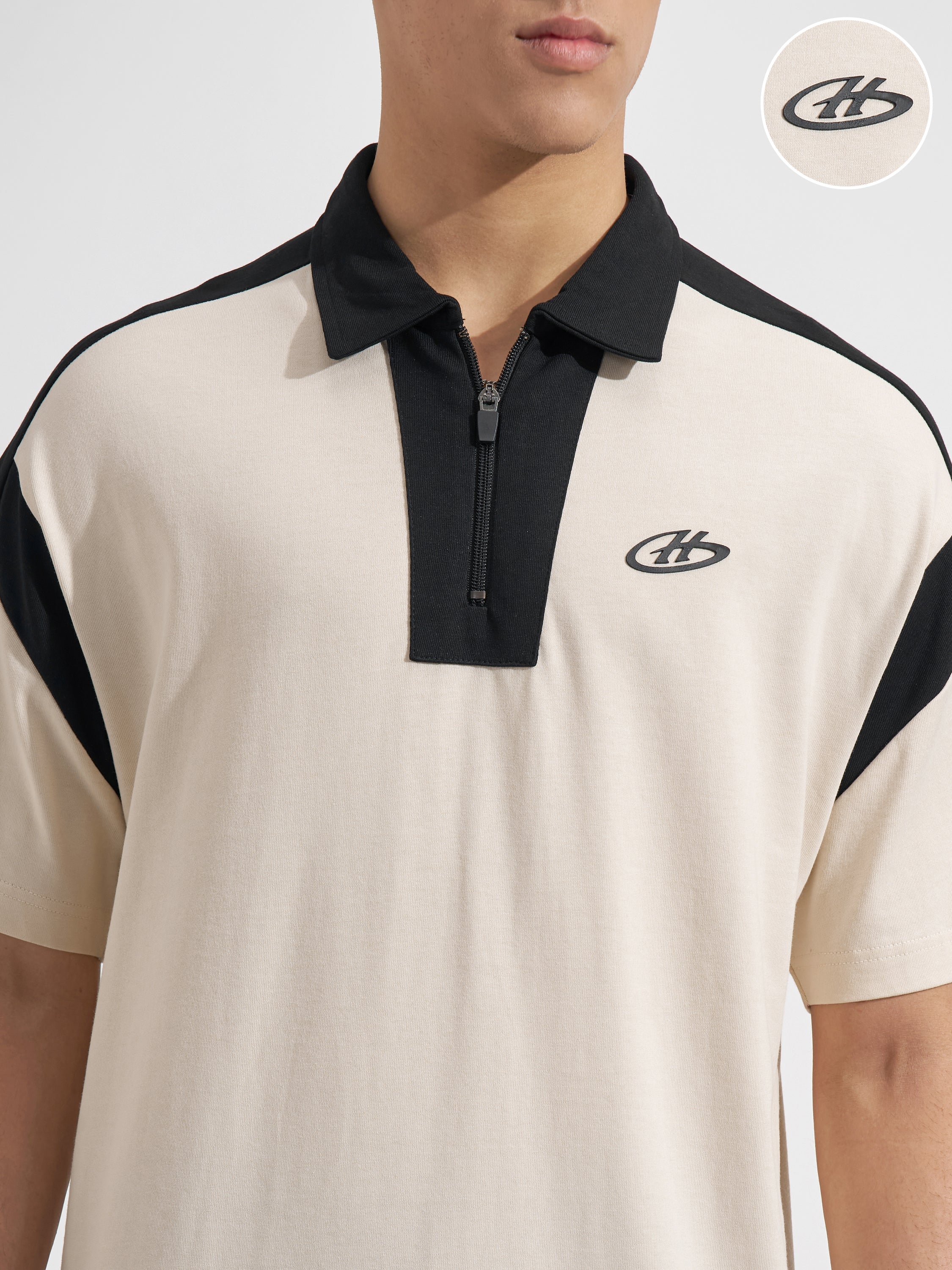 Highlander Men Beige Printed Polo Collar T-Shirt