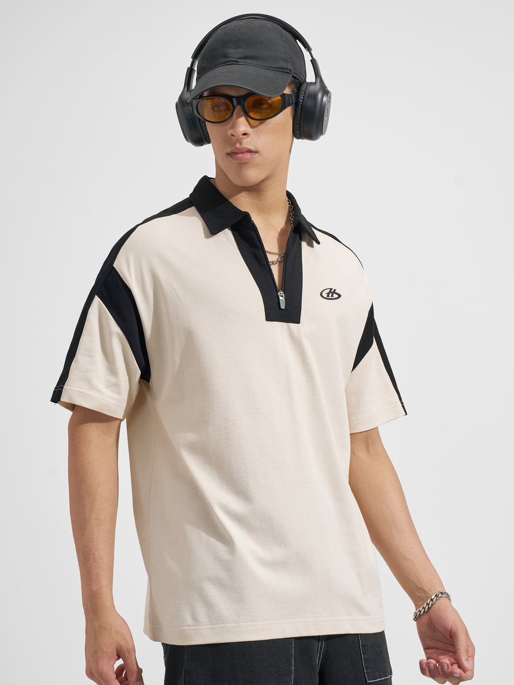 Highlander Men Beige Printed Polo Collar T-Shirt