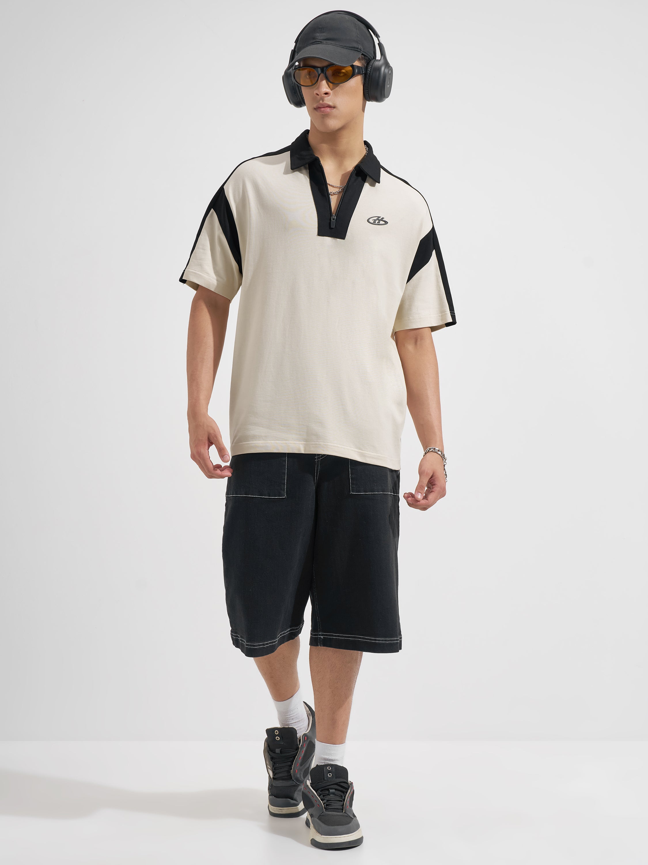 Highlander Men Beige Printed Polo Collar T-Shirt