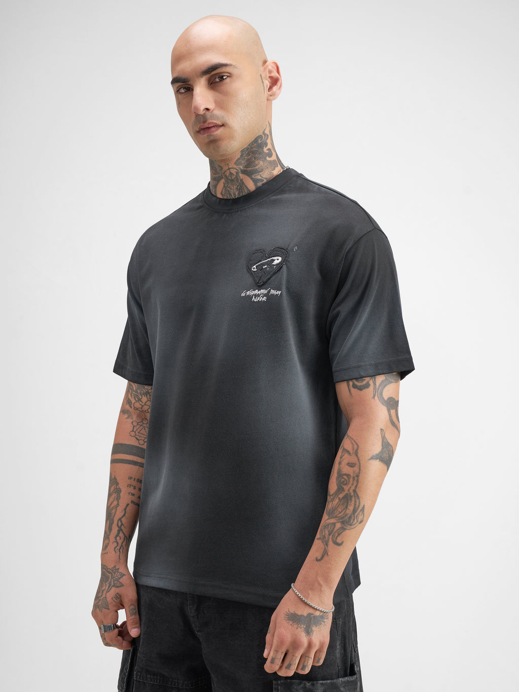 Highlander Men Black Embroidered Round Neck T-Shirt - Black - Image 4