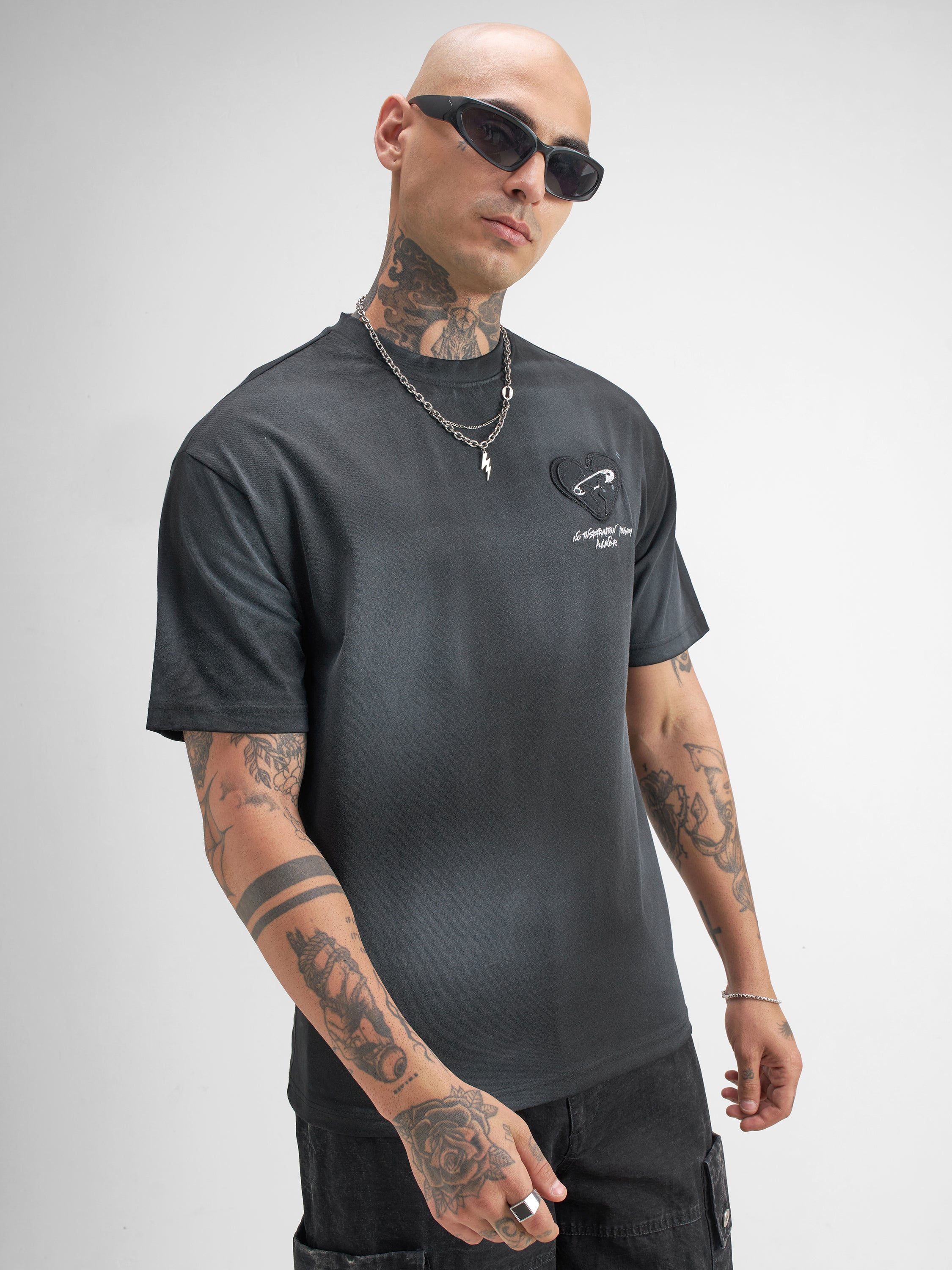 Highlander Men Black Embroidered Round Neck T-Shirt - Black - Image 6