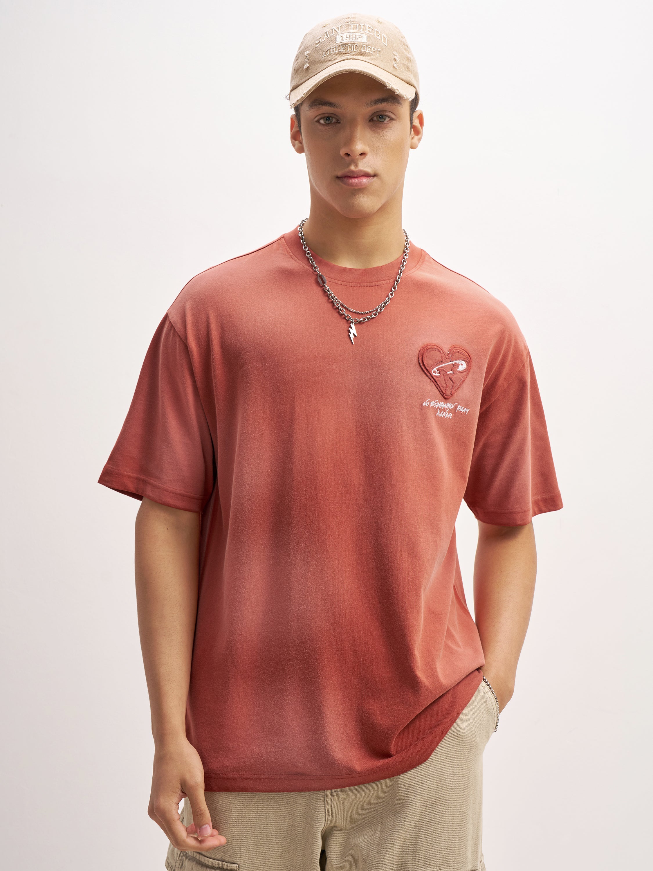 Highlander Men Brown Embroidered Round Neck T-Shirt - Brown - Image 3