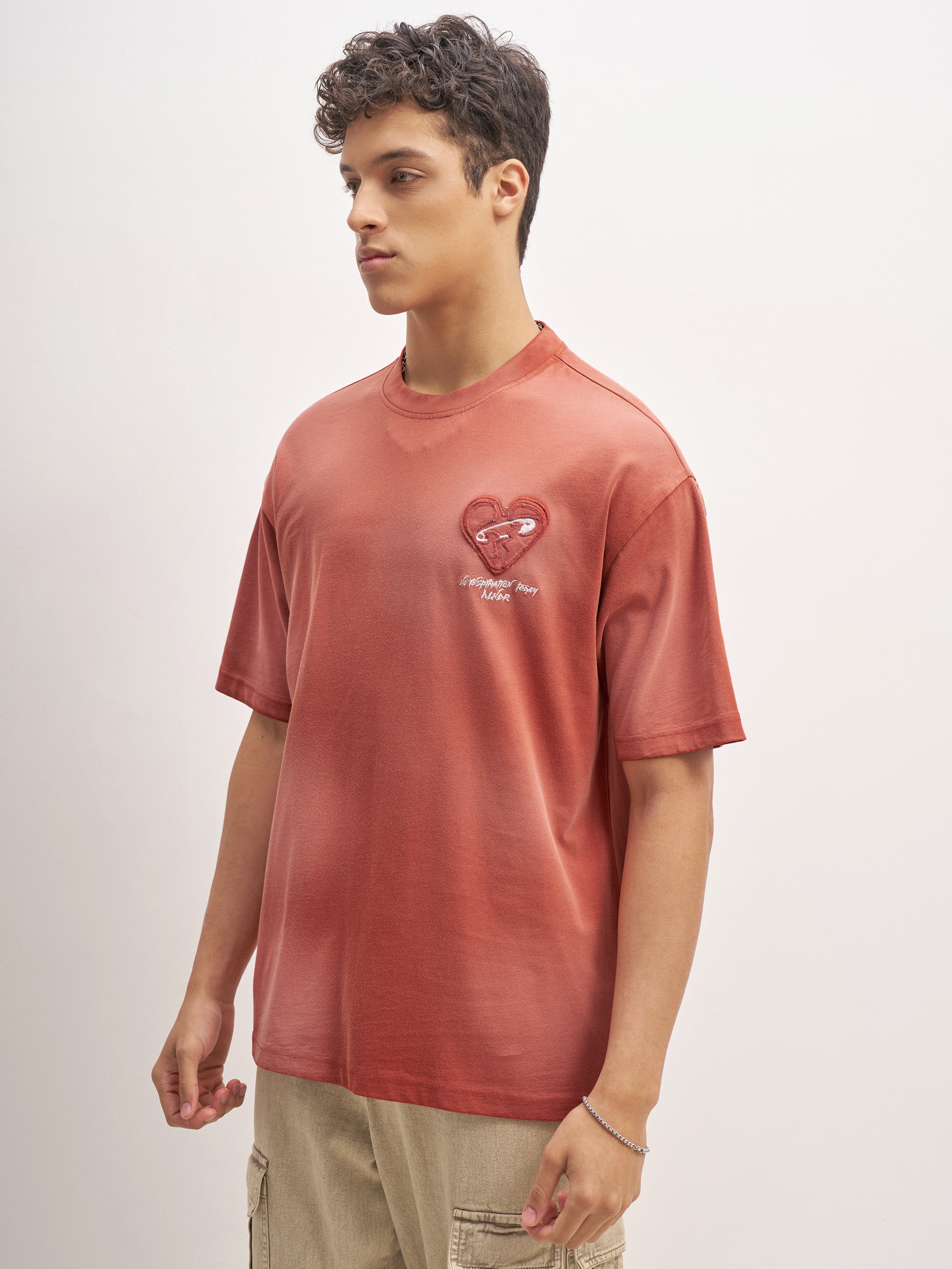 Highlander Men Brown Embroidered Round Neck T-Shirt - Brown - Image 4
