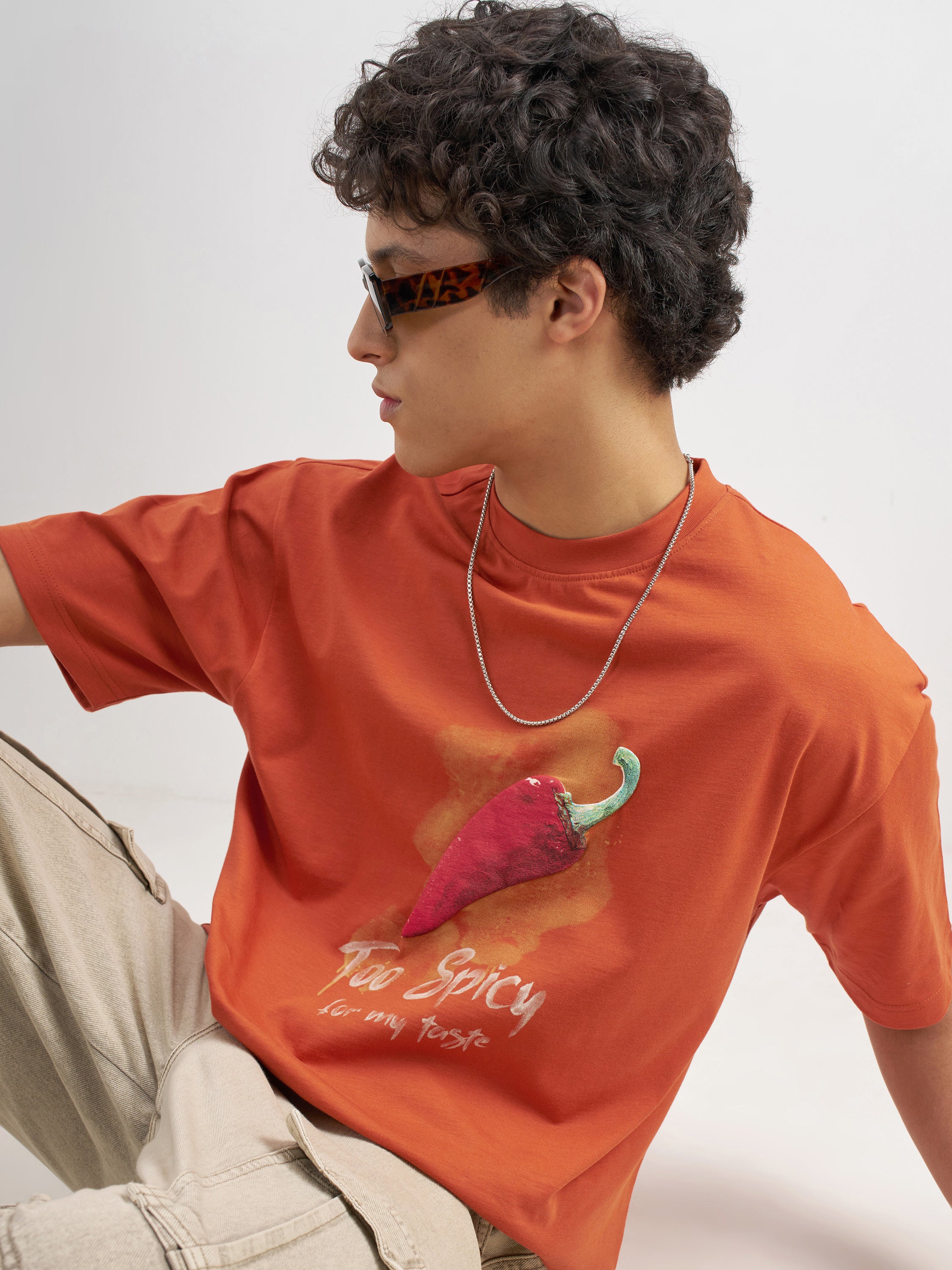 Highlander Men Orange Printed Round Neck T-Shirt - Orange - Image 1